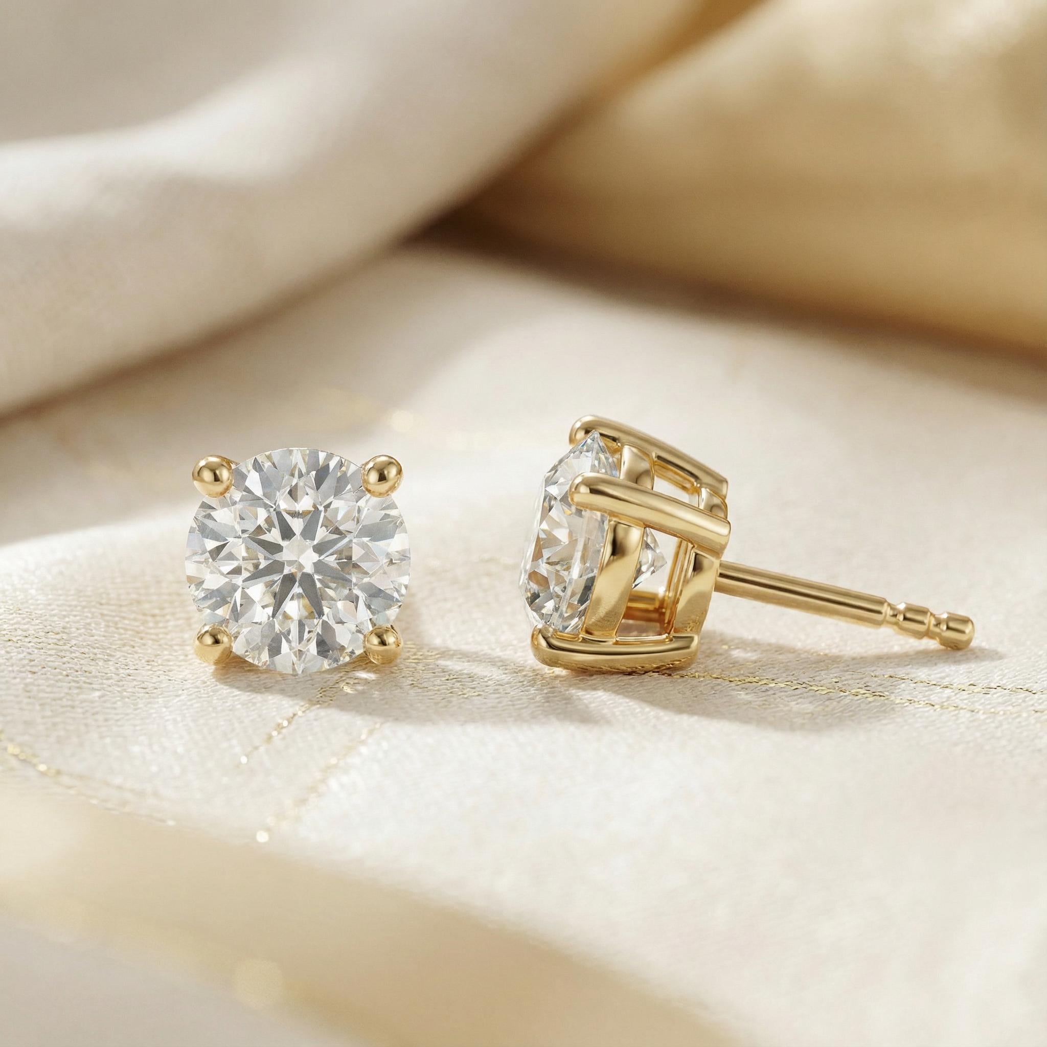 14k Gold Round Brilliant Cut Studs  Prong Set Diamond Earrings  1.00-4.00 CTW  Minimalist Gift For Her By JIORE