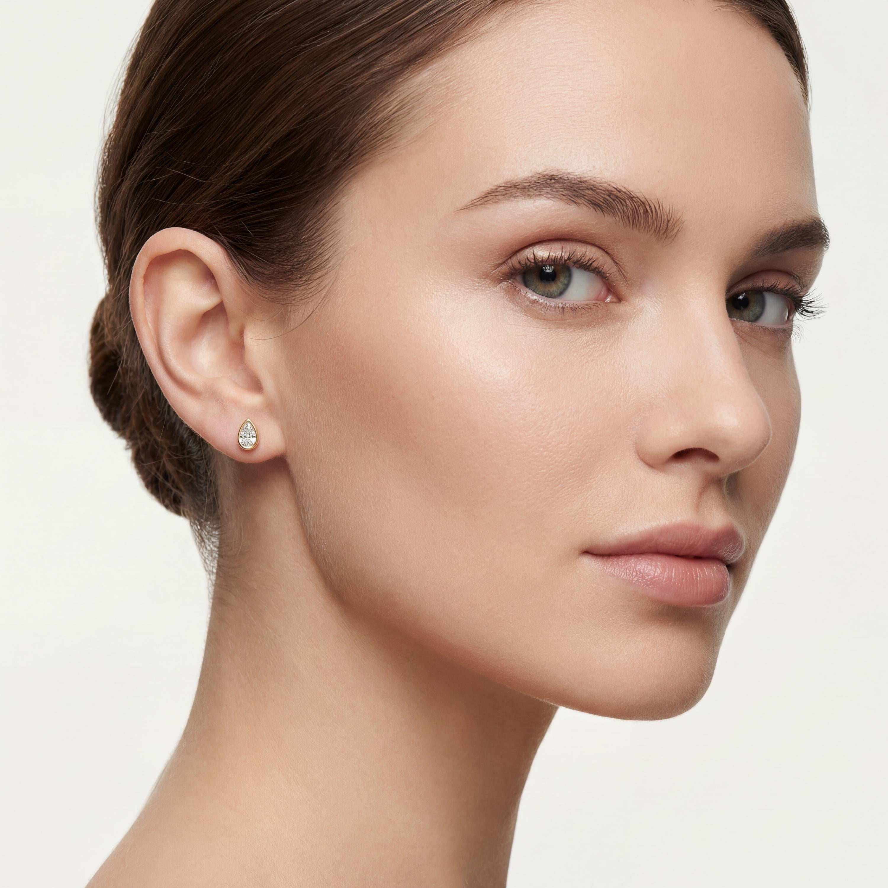 14k Gold Pear Cut Studs  Bezel Set Diamond Earrings  1.00-4.00 CTW  Minimalist Gift For Her By JIORE
