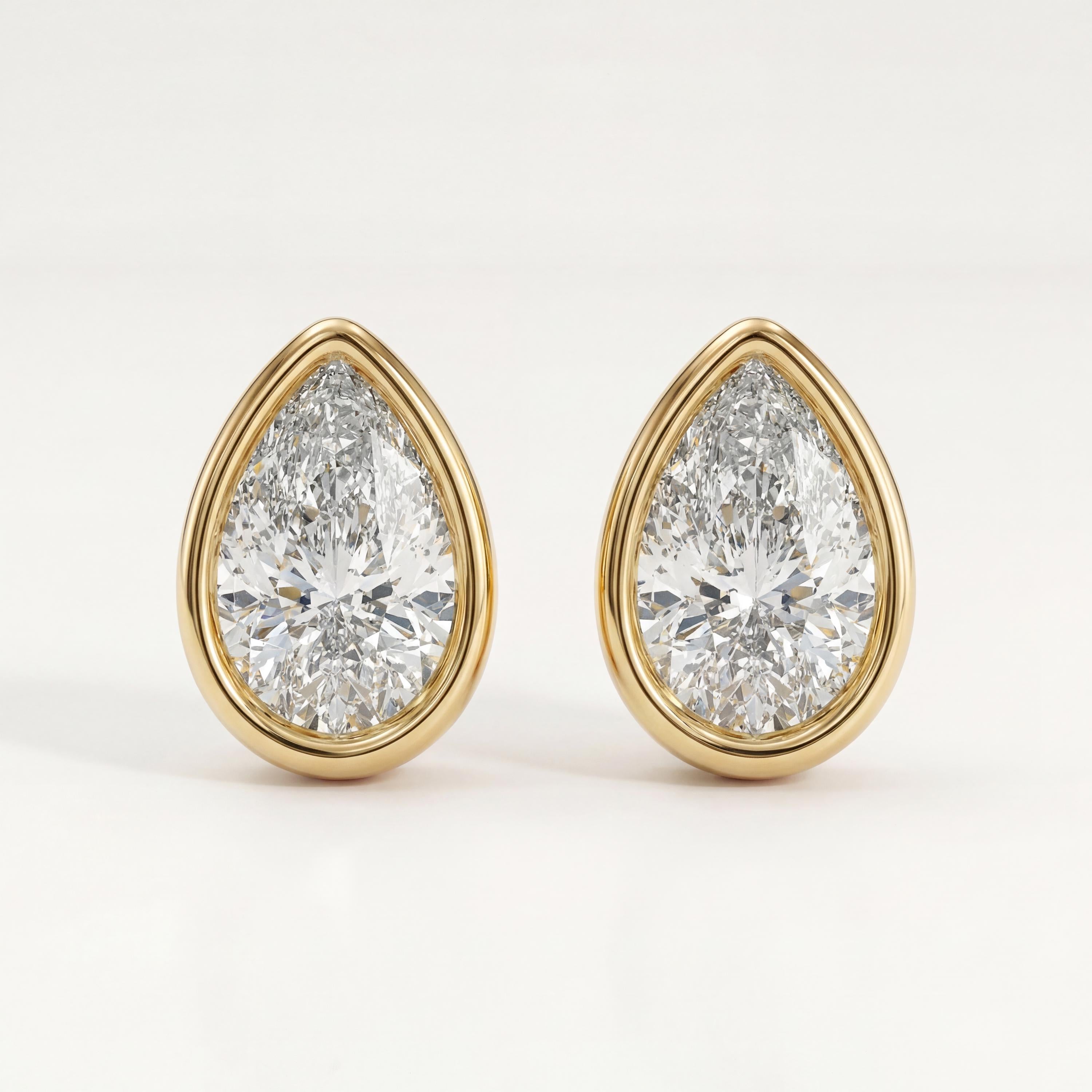 14k Gold Pear Cut Studs  Bezel Set Diamond Earrings  1.00-4.00 CTW  Minimalist Gift For Her By JIORE