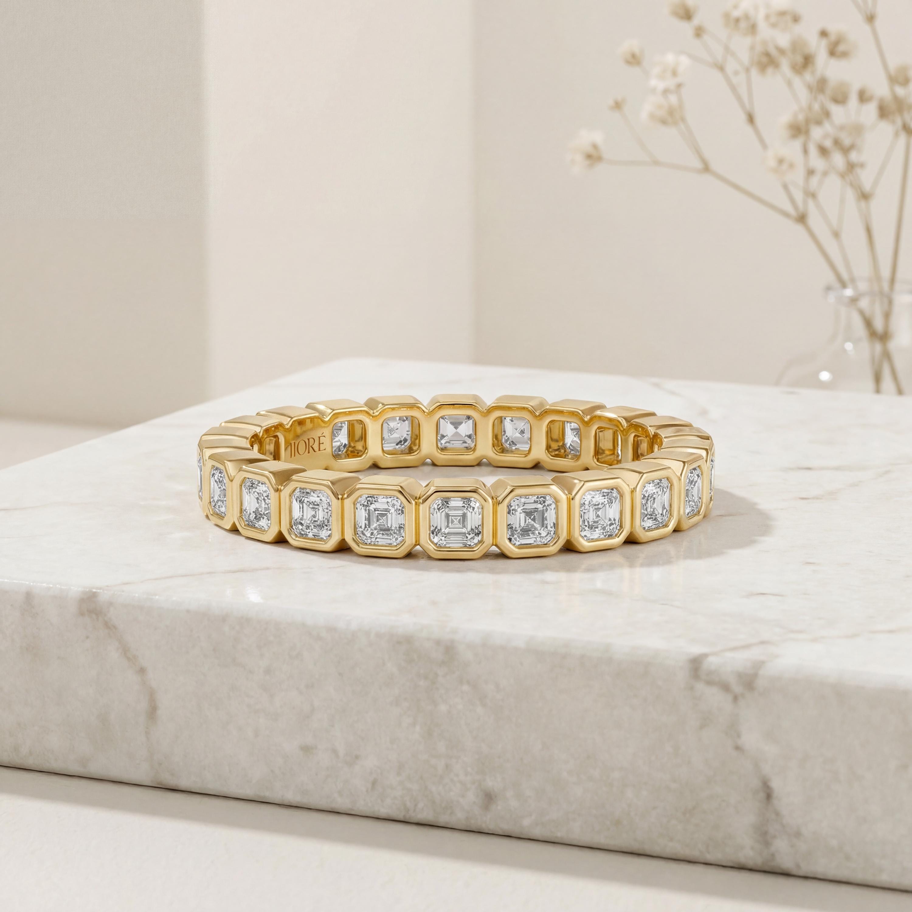 Asscher Cut Diamond Full Eternity Wedding Band Ring 14K Solid Gold Gold Bezel Set