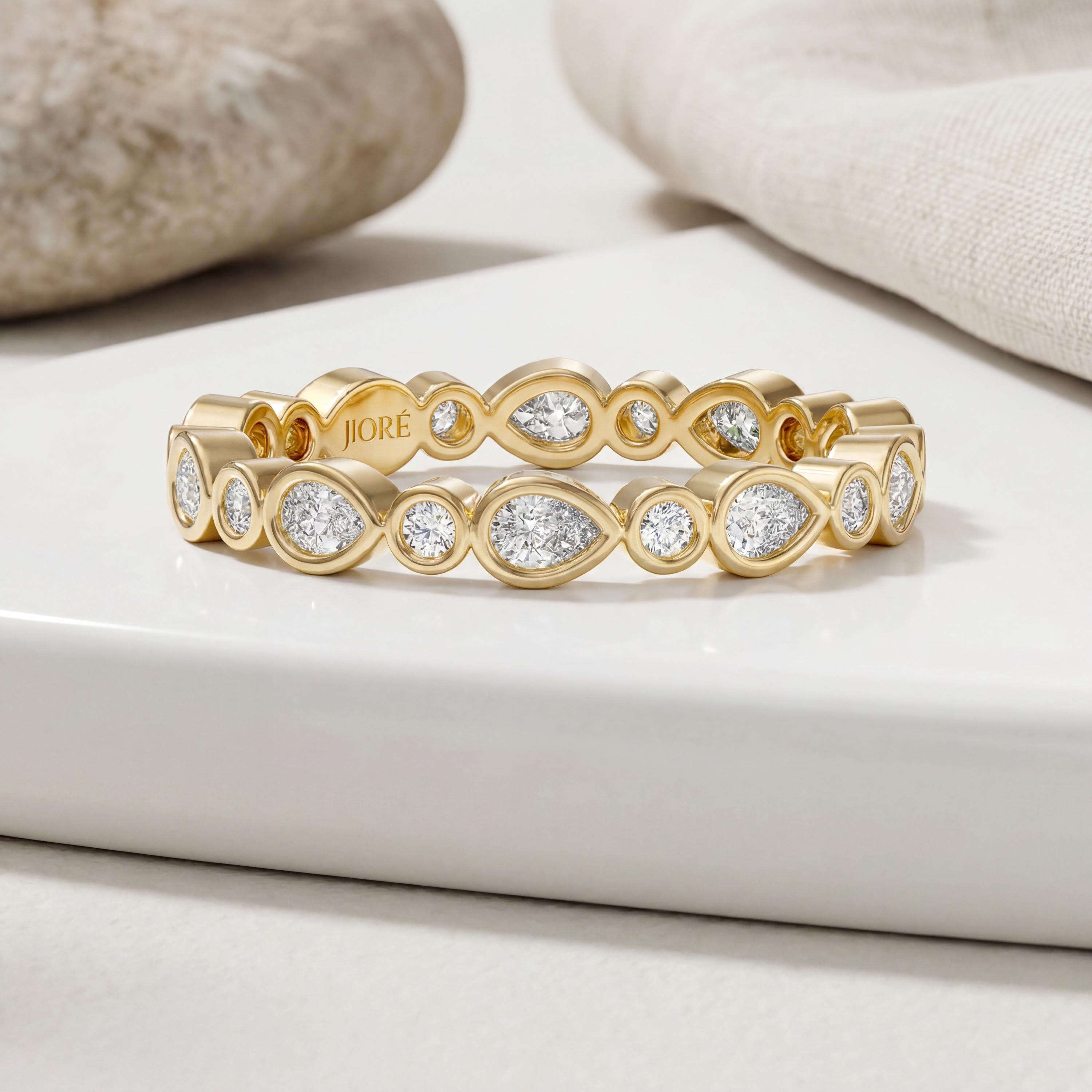 Pear & Round Cut Diamond Full Eternity Wedding Band Ring 14K Solid Gold Bezel Set