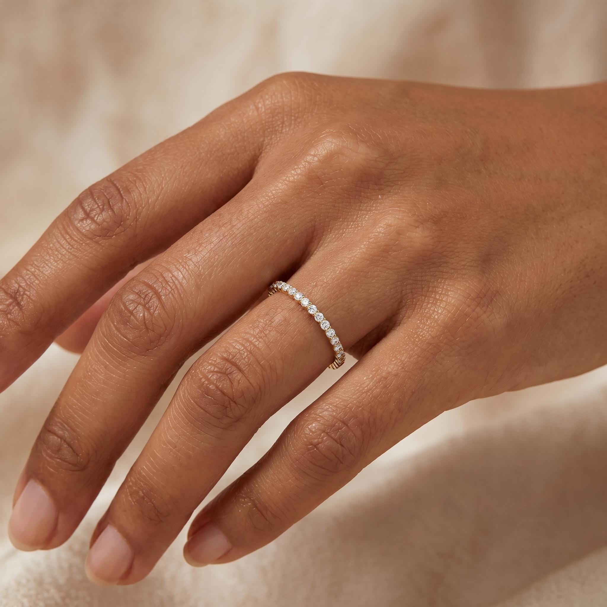 Diamond Eternity Band 14K Solid Gold Round Brilliant Prong Setting Wedding Band Stacking Ring