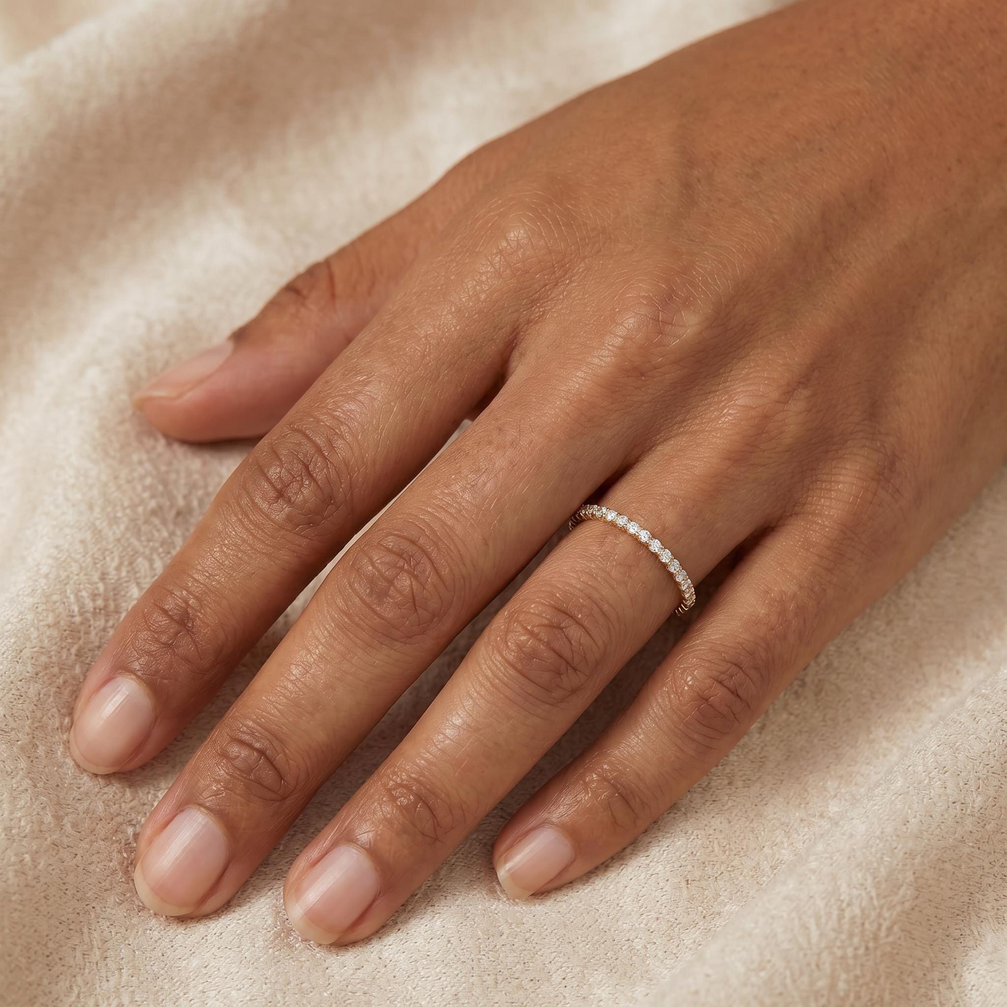 Diamond Eternity Band 14K Solid Gold Round Brilliant Prong Setting Wedding Band Stacking Ring