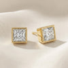 14k Gold Princess Cut Studs  Bezel Set Diamond Earrings  1.00-4.00 CTW  Minimalist Gift For Her By JIORE
