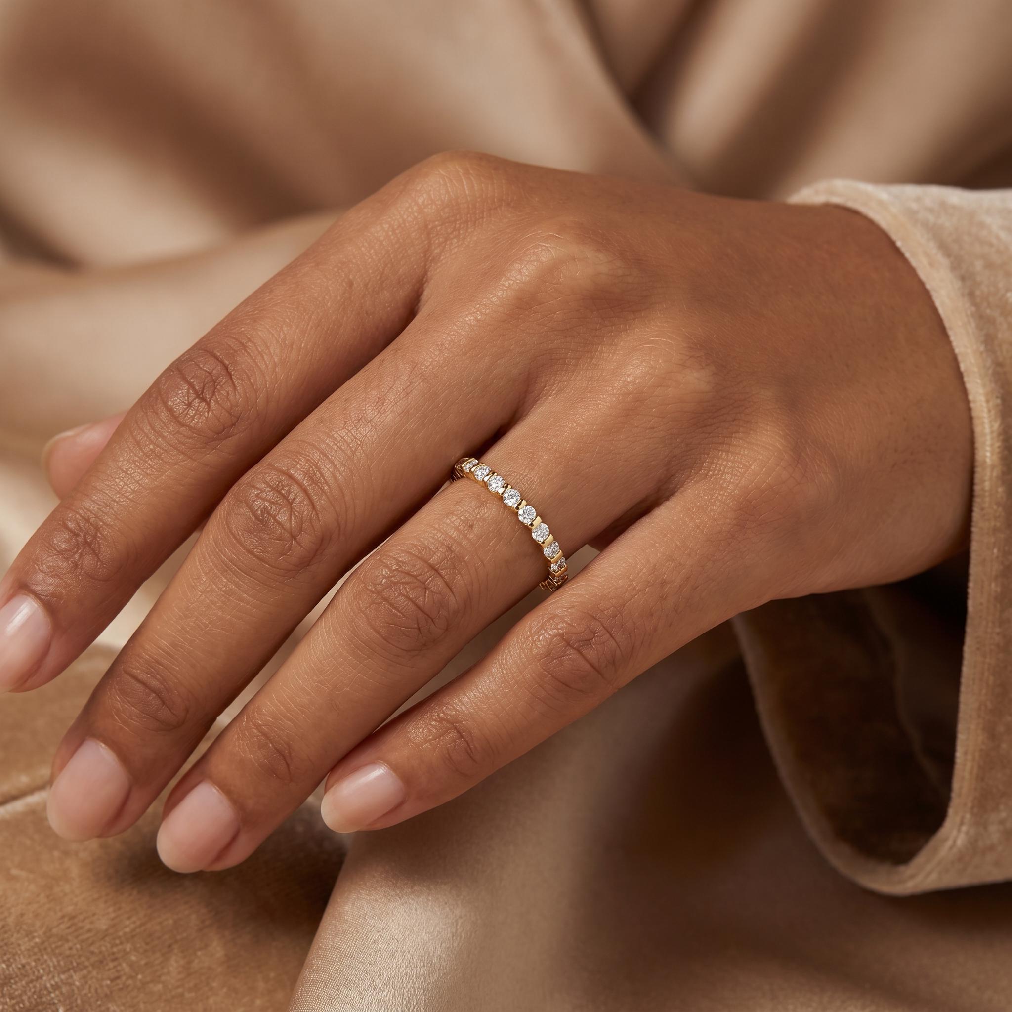 Diamond Round Full Eternity Stackable Wedding Band Ring 14K Solid Gold Bar Set