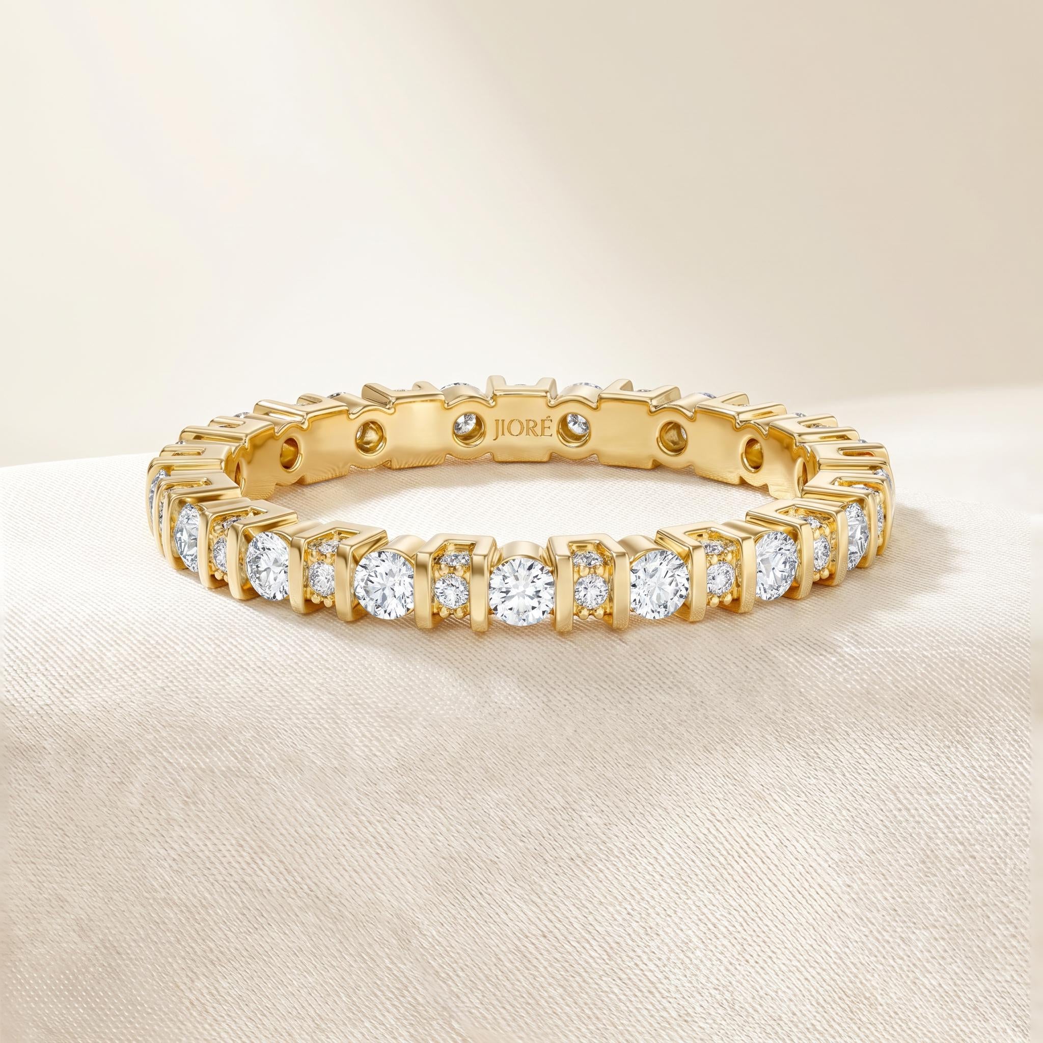 Diamond Full Eternity Round Wedding Band Ring 14K Solid Gold Bar Set