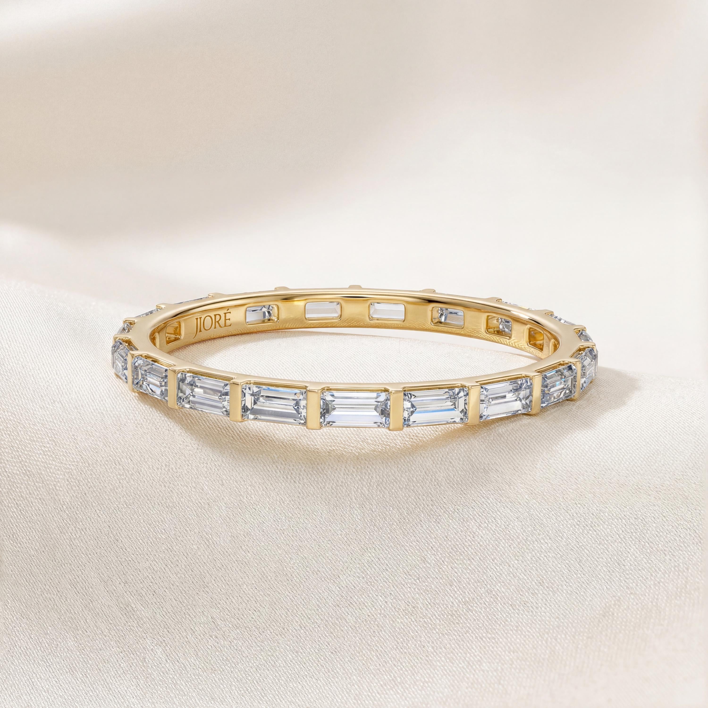 Baguette Cut Diamond Full Eternity Stackable Wedding Band Ring 14K Solid Gold Bar Set