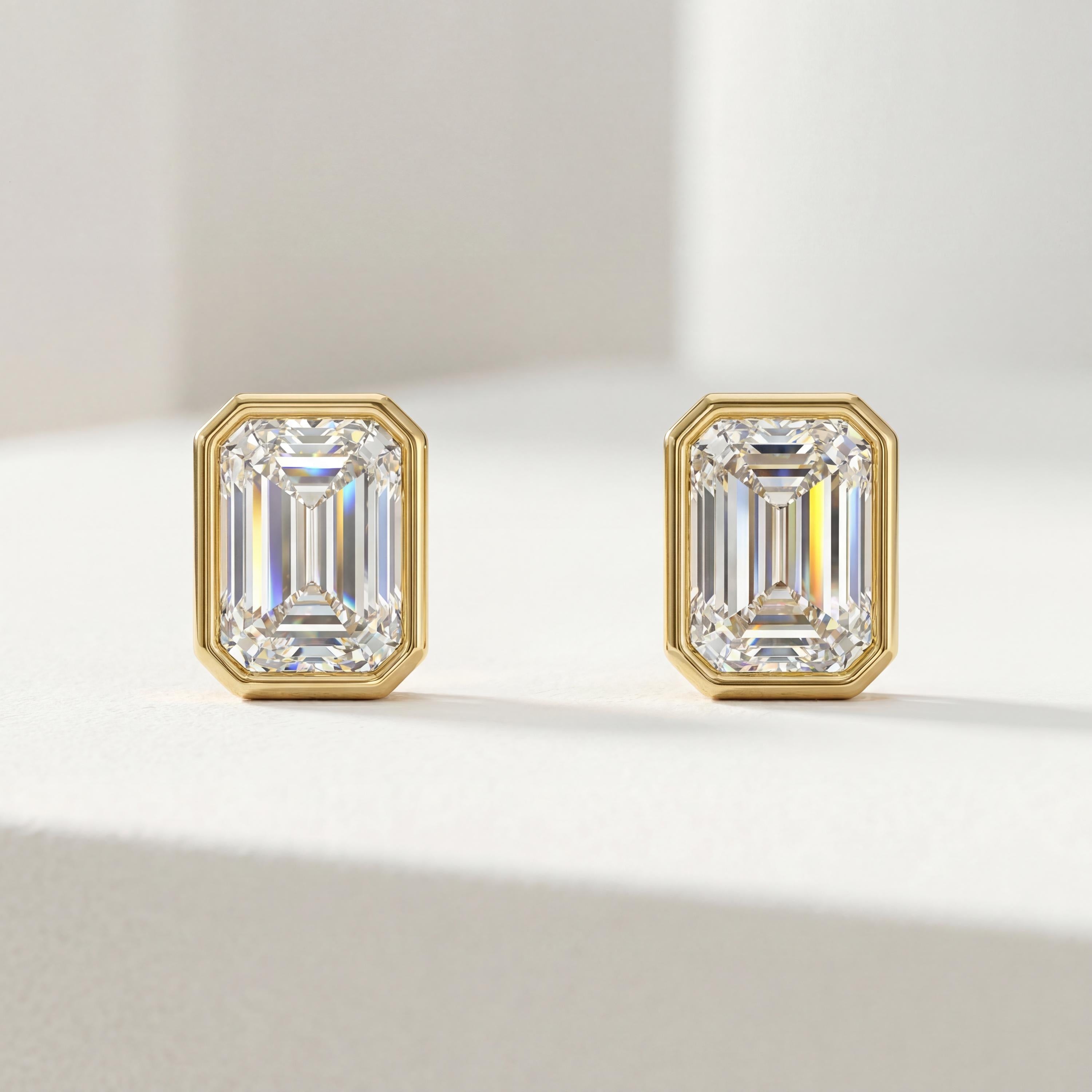 14k Gold Emerald Cut Studs  Bezel Set Diamond Earrings  1.00-4.00 CTW  Minimalist Gift For Her By JIORE