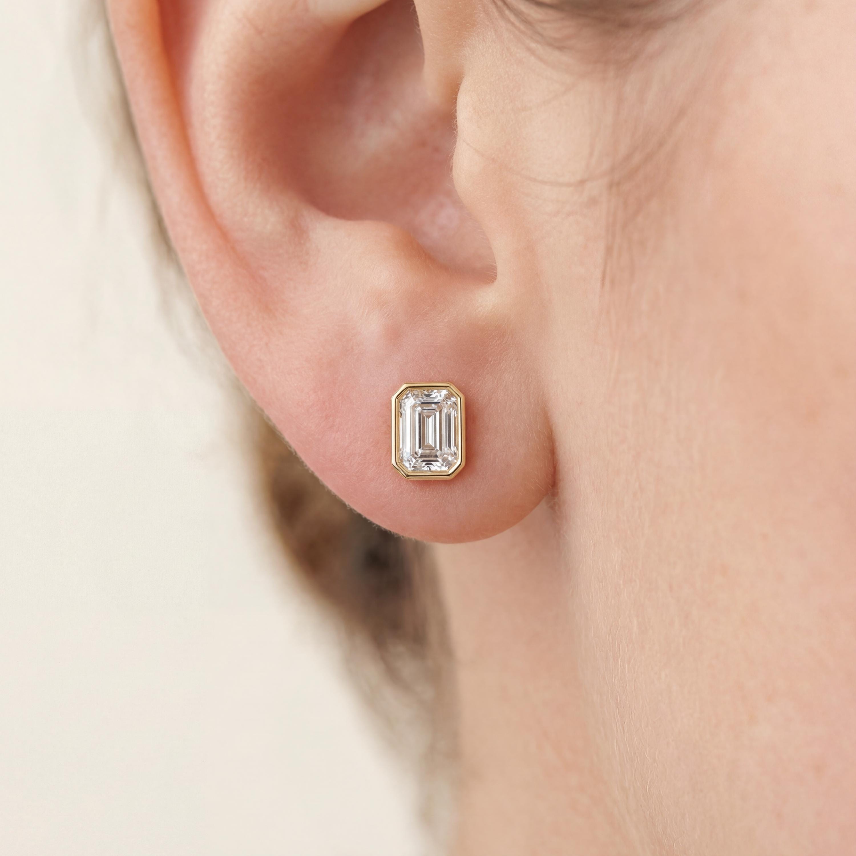 14k Gold Emerald Cut Studs  Bezel Set Diamond Earrings  1.00-4.00 CTW  Minimalist Gift For Her By JIORE