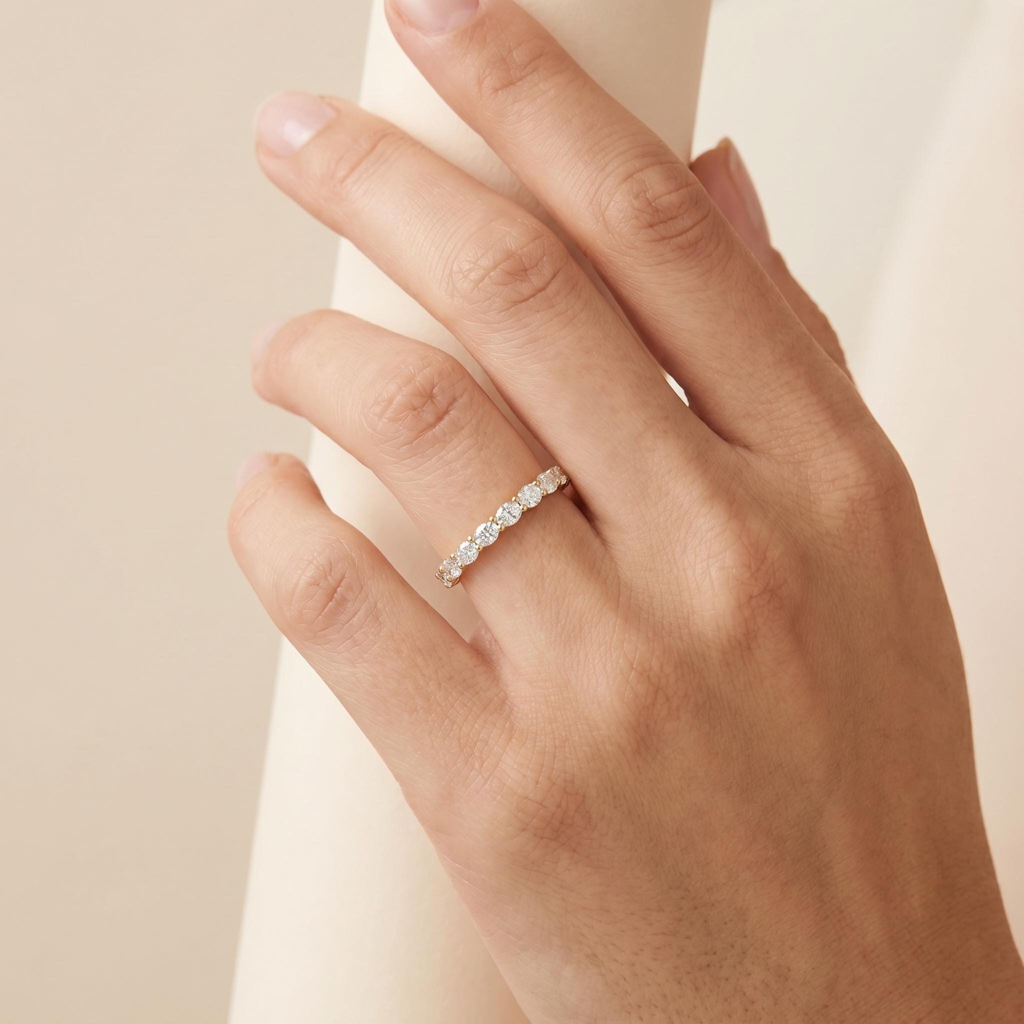 Oval Cut Diamond Half Way Eternity Wedding Band Ring 14K Solid Gold Prong Set