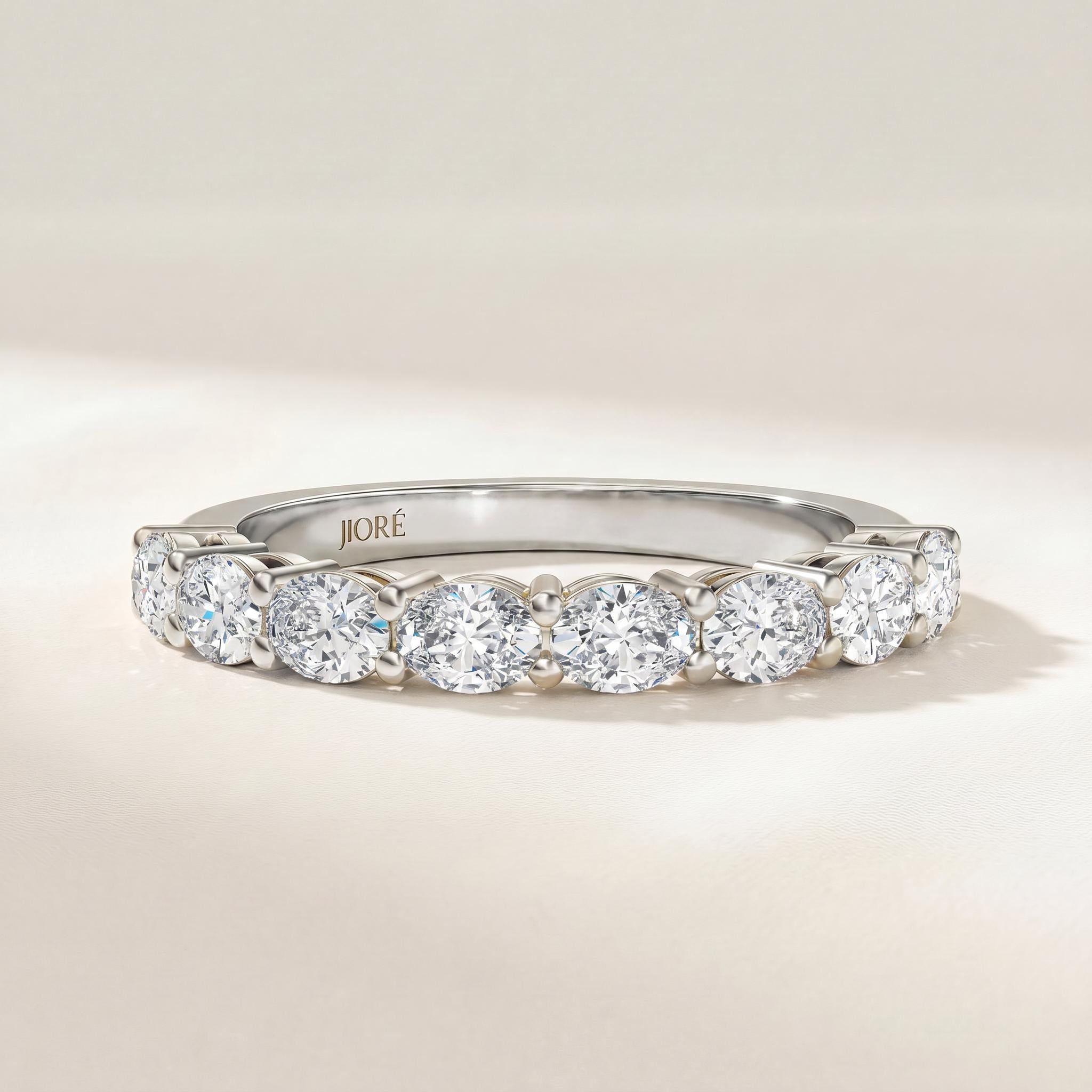 Oval Cut Diamond Half Way Eternity Wedding Band Ring 14K Solid Gold Prong Set