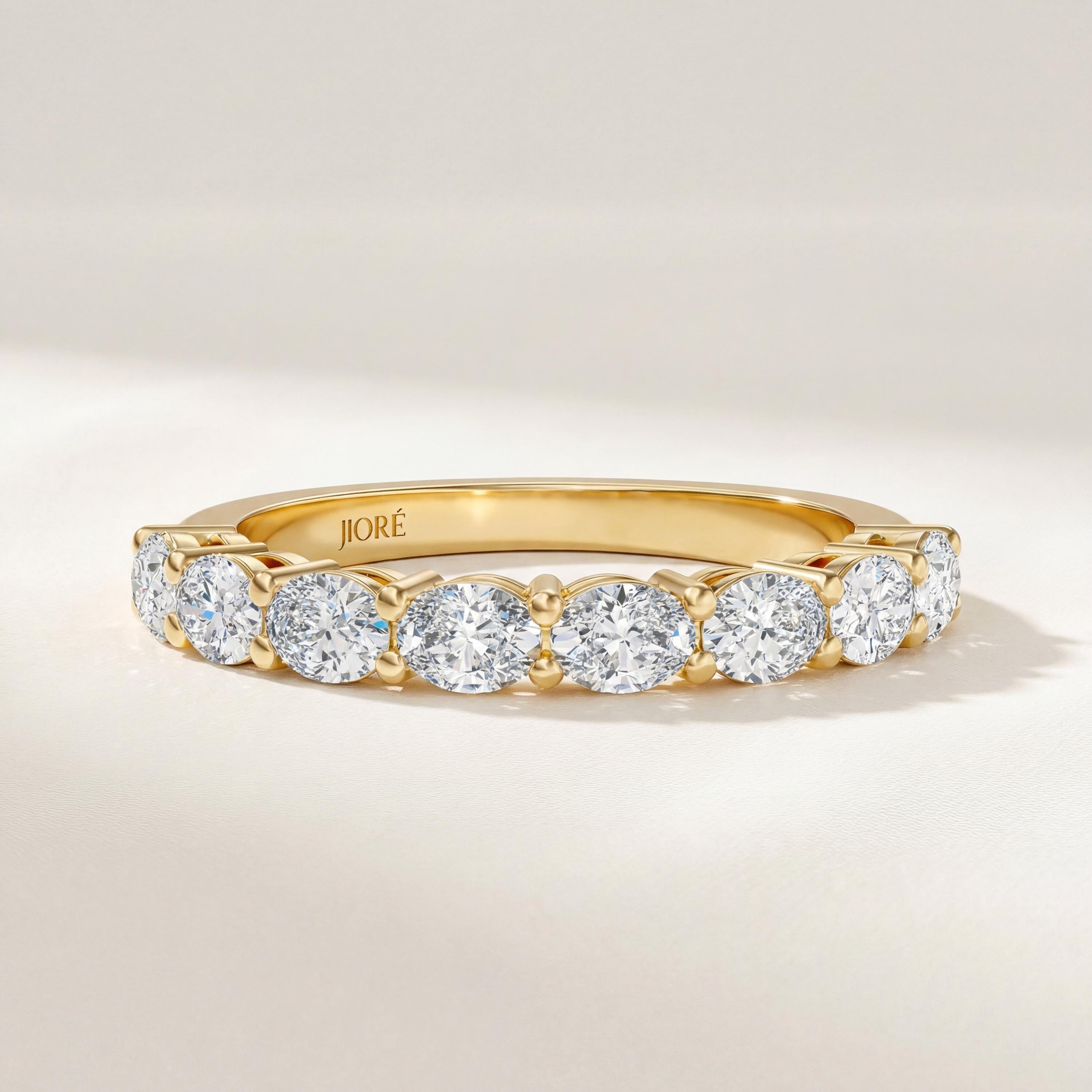Oval Cut Diamond Half Way Eternity Wedding Band Ring 14K Solid Gold Prong Set