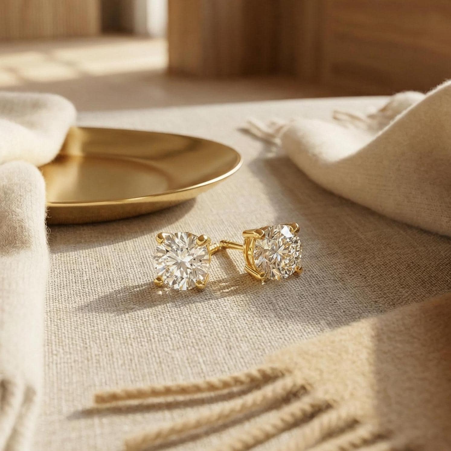14k Gold Round Brilliant Cut Studs  Prong Set Diamond Earrings  1.00-4.00 CTW  Minimalist Gift For Her By JIORE