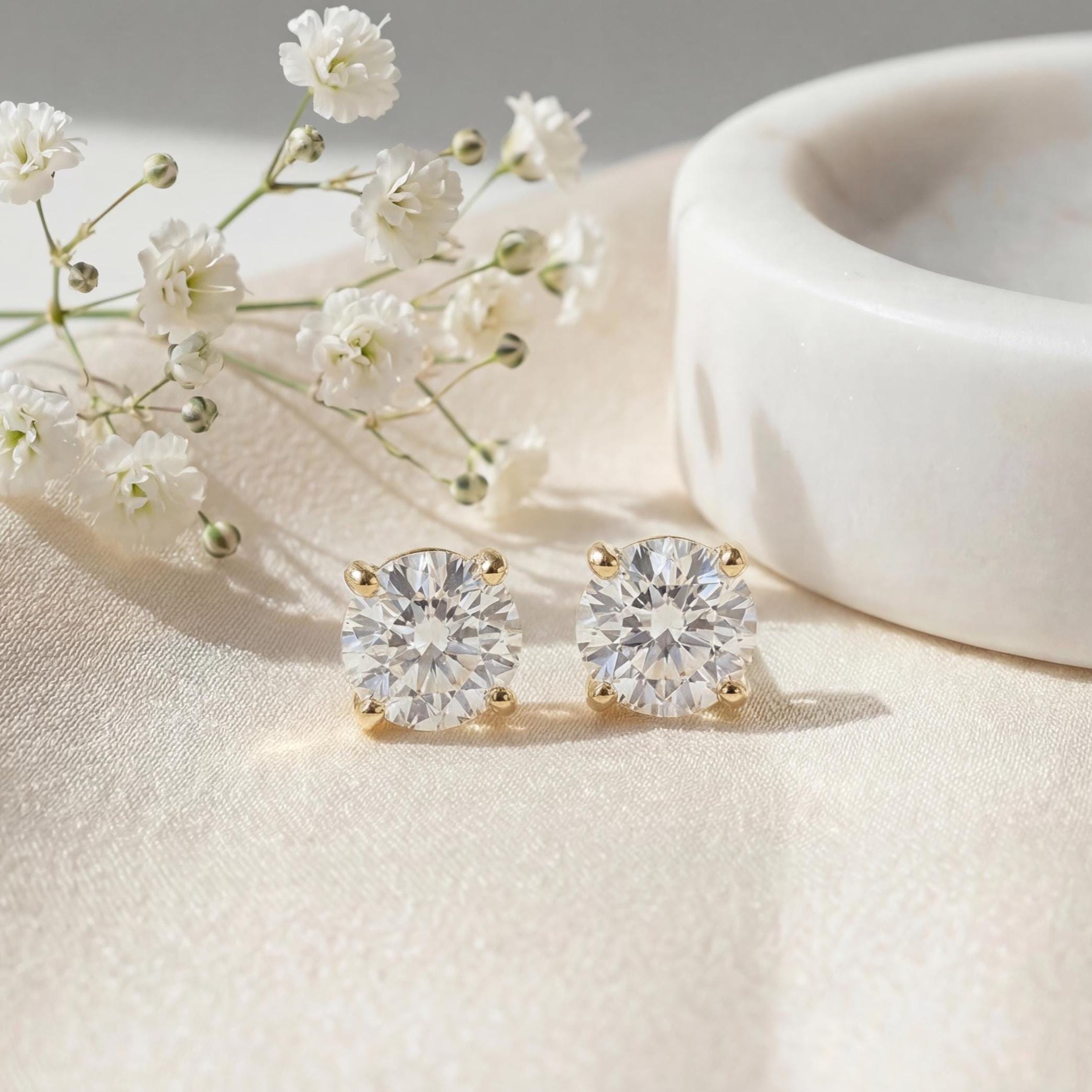 14k Gold Round Brilliant Cut Studs  Prong Set Diamond Earrings  1.00-4.00 CTW  Minimalist Gift For Her By JIORE