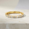 Baguette Diamond Half Way Eternity Stackable Wedding Band Ring 14K Solid Gold Bar Set