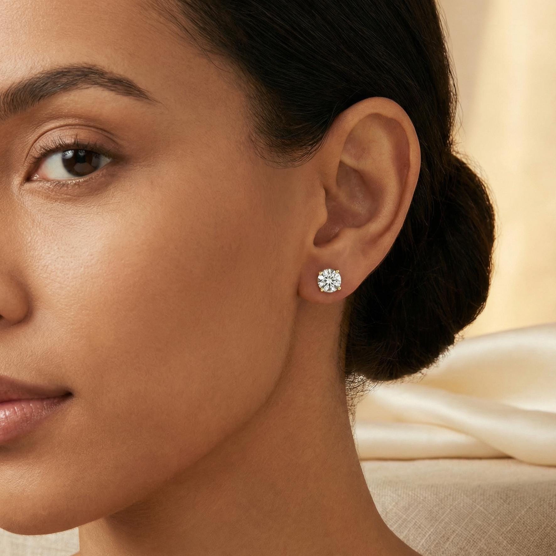 14k Gold Round Brilliant Cut Studs  Prong Set Diamond Earrings  1.00-4.00 CTW  Minimalist Gift For Her By JIORE
