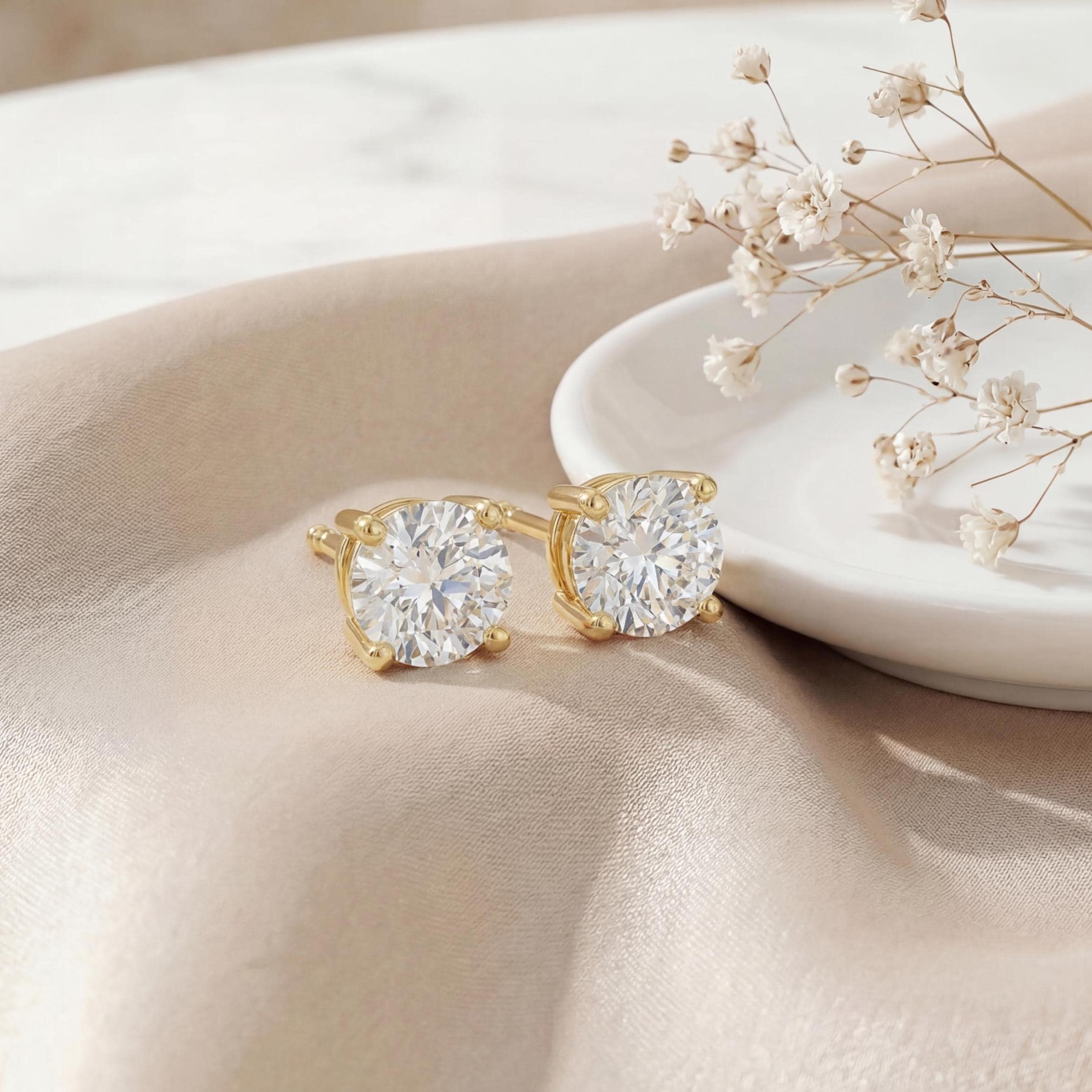 14k Gold Round Brilliant Cut Studs  Prong Set Diamond Earrings  1.00-4.00 CTW  Minimalist Gift For Her By JIORE