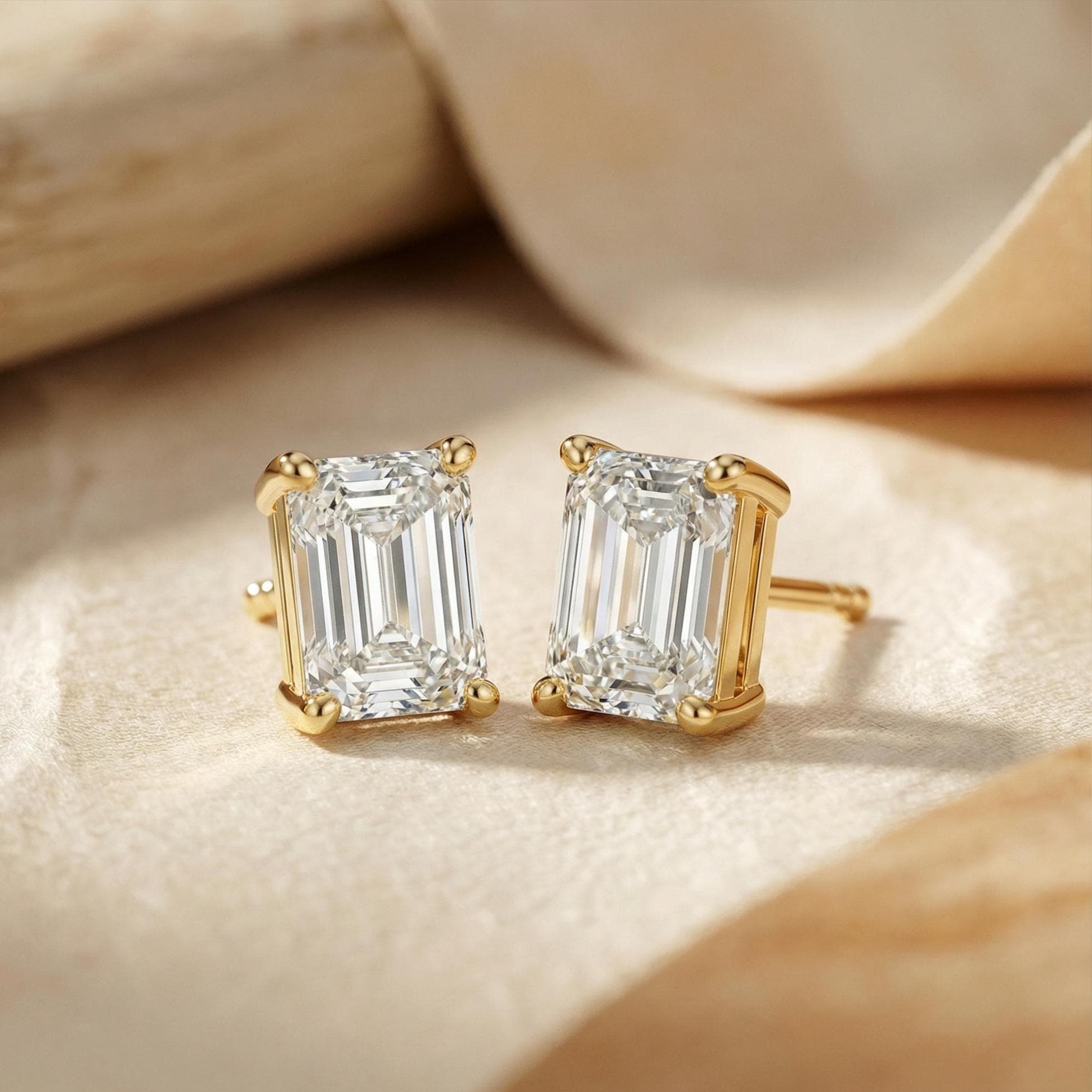 14k Gold Emerald Cut Studs  Prong Set Diamond Earrings  1.00-4.00 CTW  Minimalist Gift For Her By JIORE