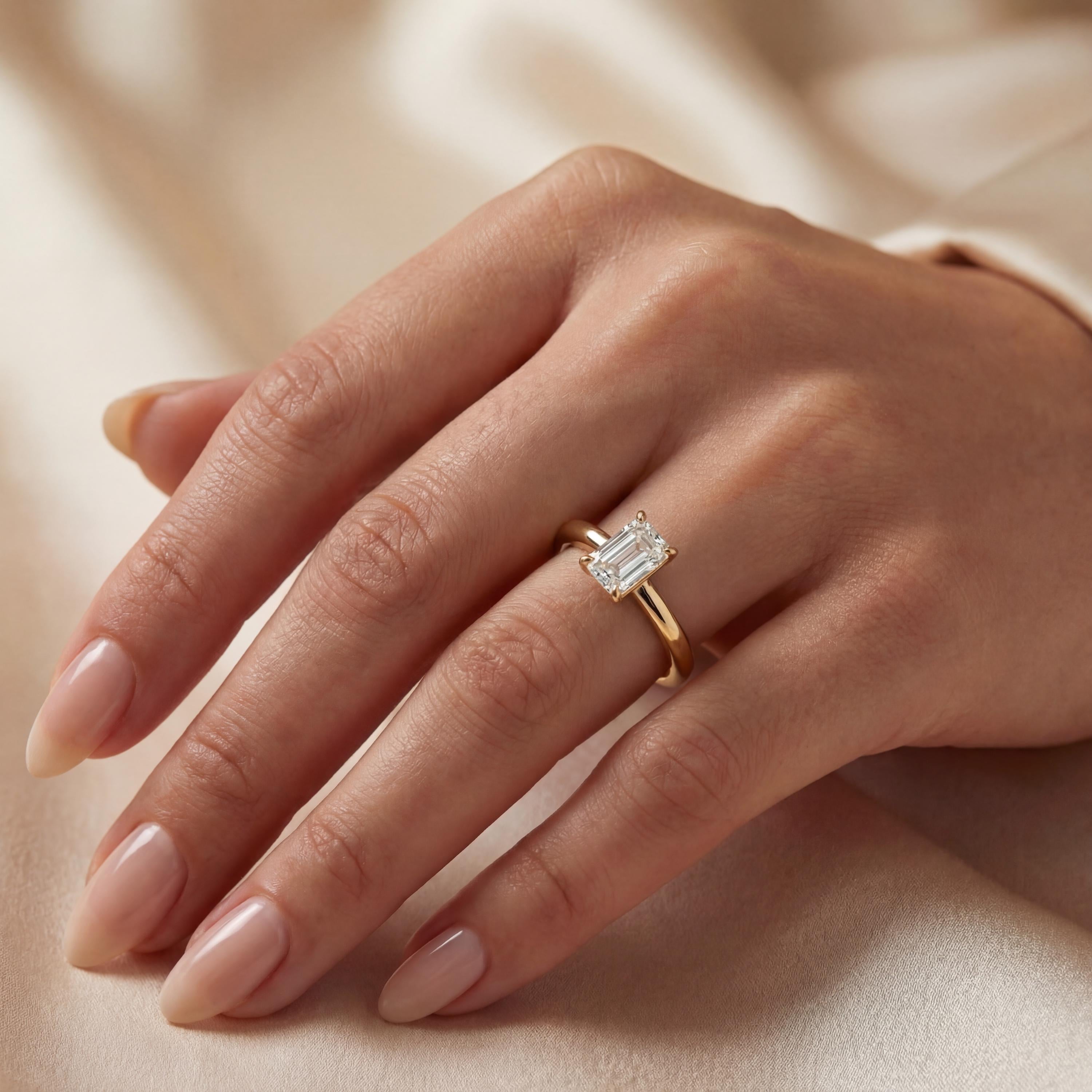 14kt Gold Prong Setting Emerald Cut Shaped 1.00-3.00 Ct Solitaire Diamond Engagement Ring