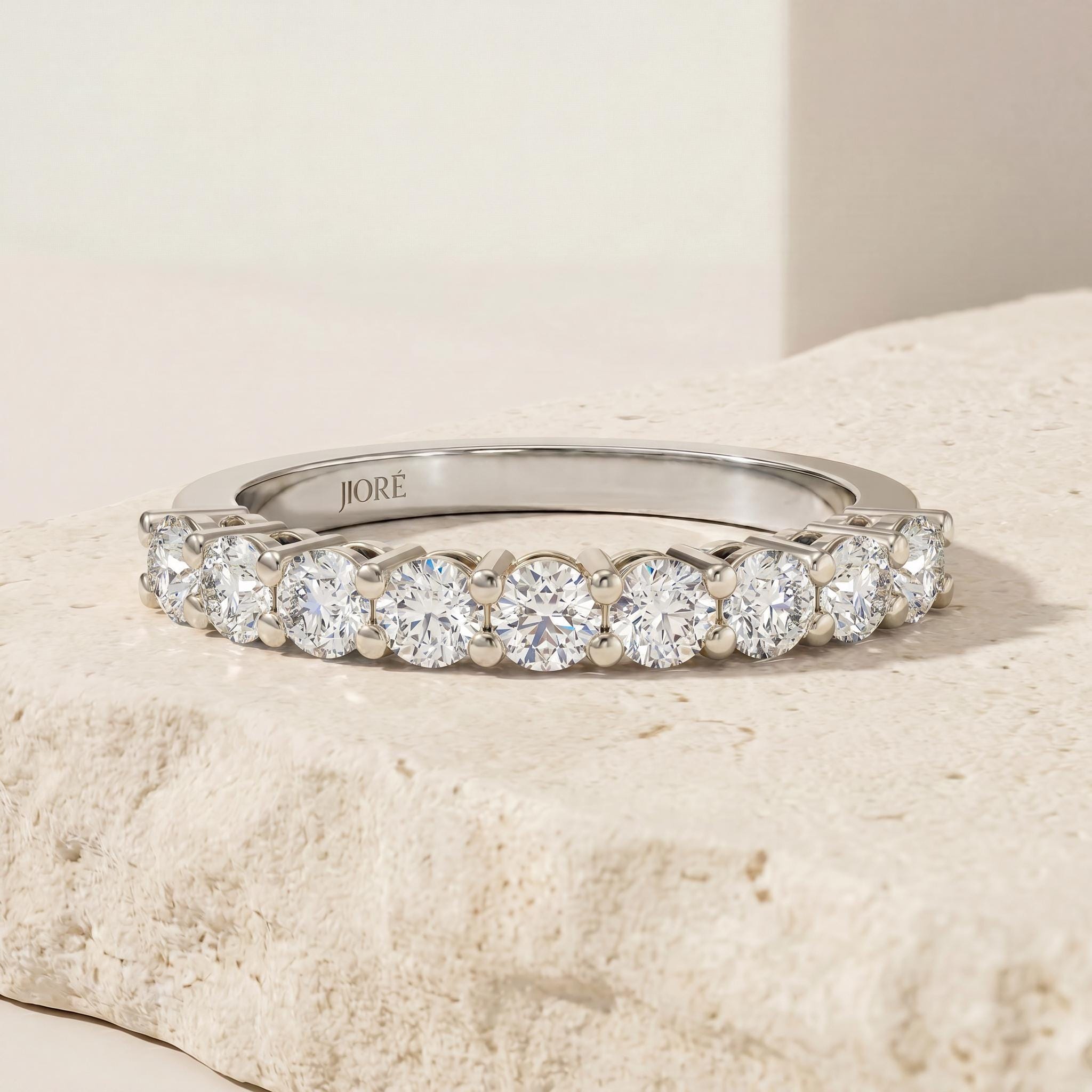 Round Brilliant Cut Diamond Half Way Eternity Wedding Band Ring 14K Solid Gold Prong Set