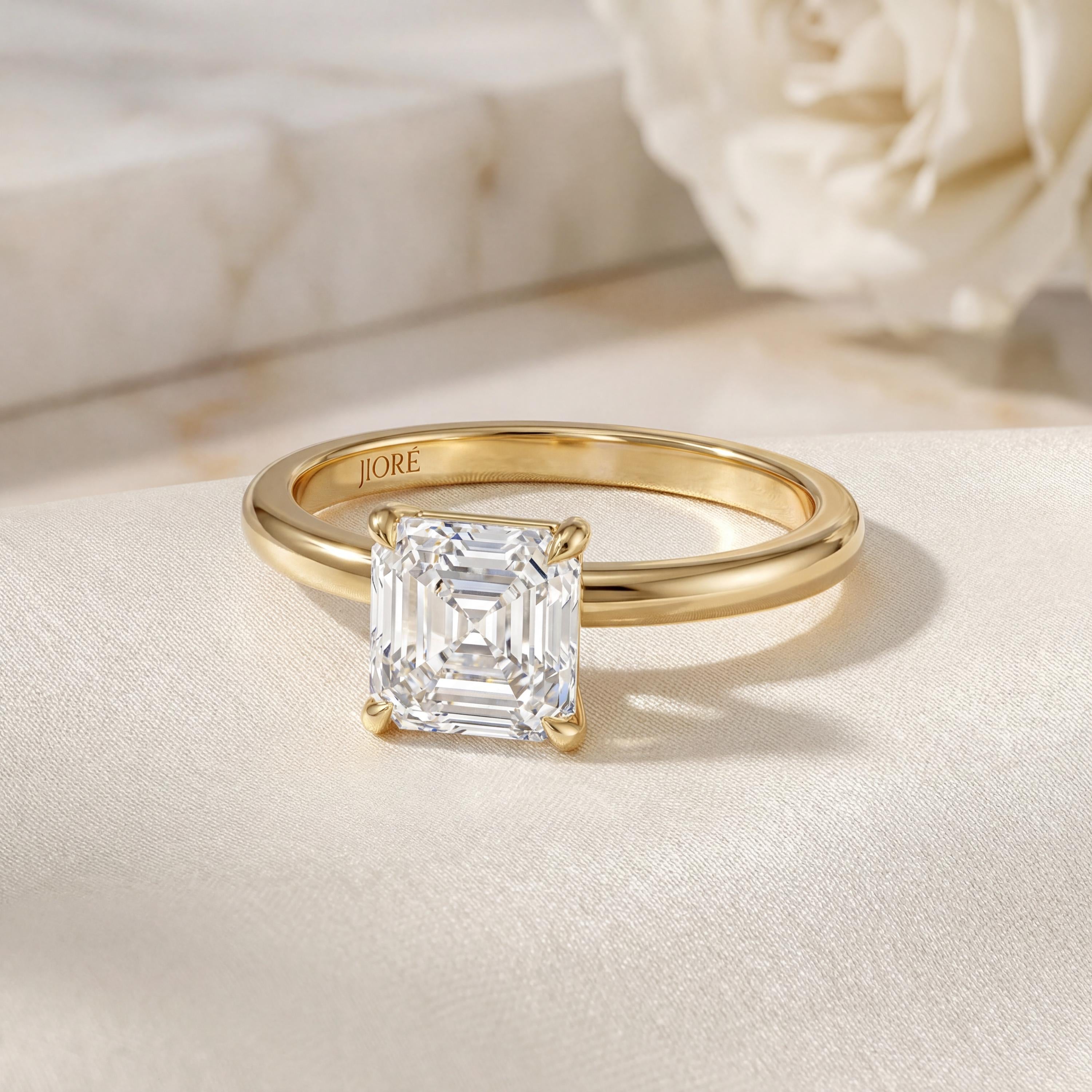14kt Gold Prong Setting Asscher Cut Shaped 1.00-3.00 Ct Solitaire Diamond Engagement Ring