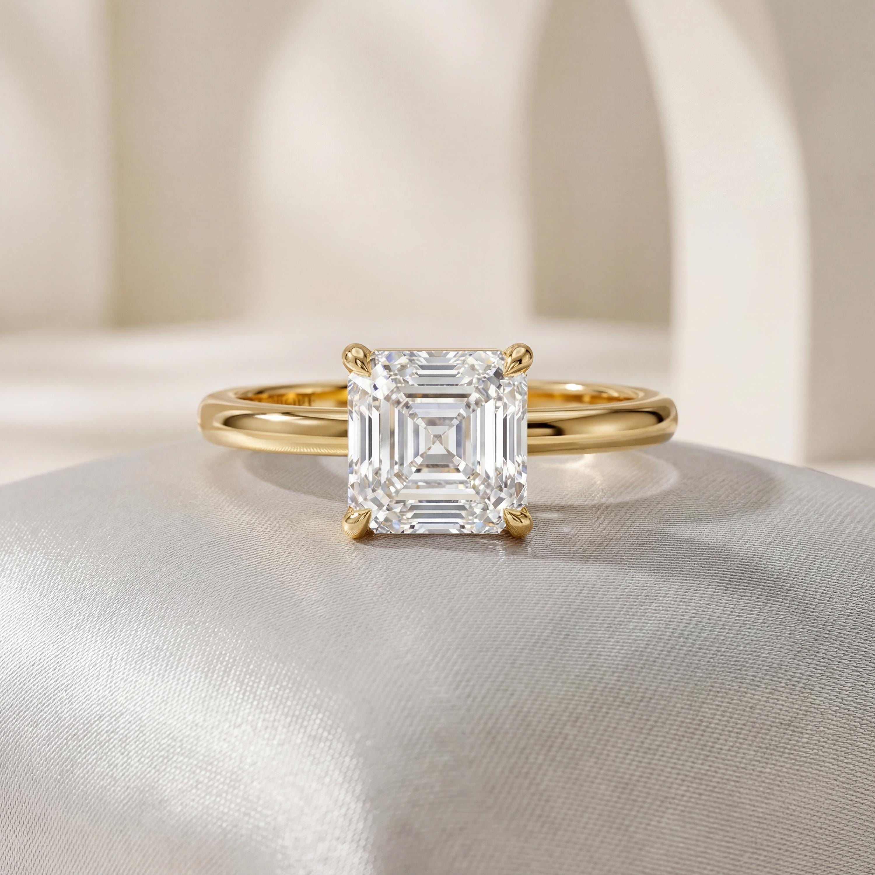 14kt Gold Prong Setting Asscher Cut Shaped 1.00-3.00 Ct Solitaire Diamond Engagement Ring