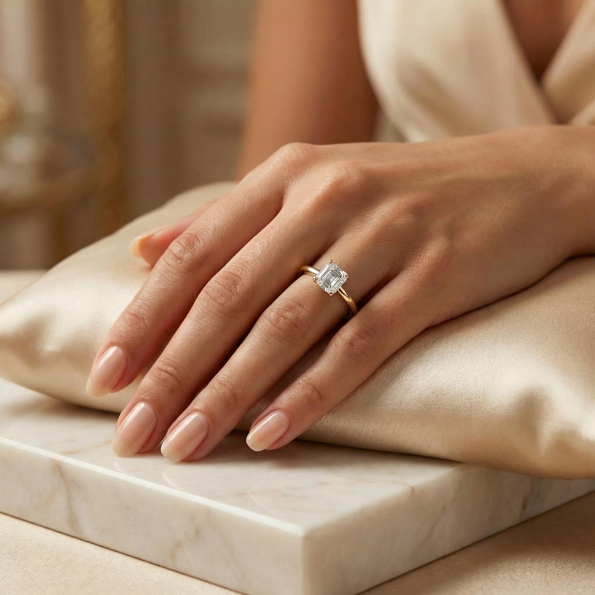 14kt Gold Prong Setting Asscher Cut Shaped 1.00-3.00 Ct Solitaire Diamond Engagement Ring