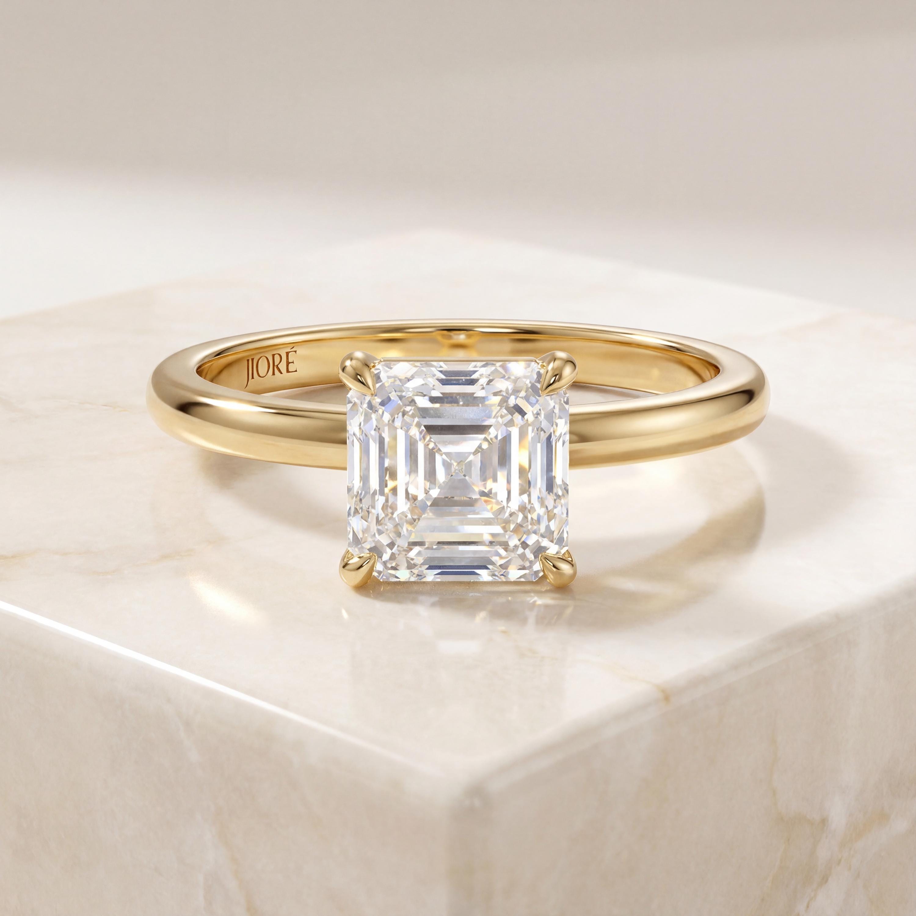 14kt Gold Prong Setting Asscher Cut Shaped 1.00-3.00 Ct Solitaire Diamond Engagement Ring