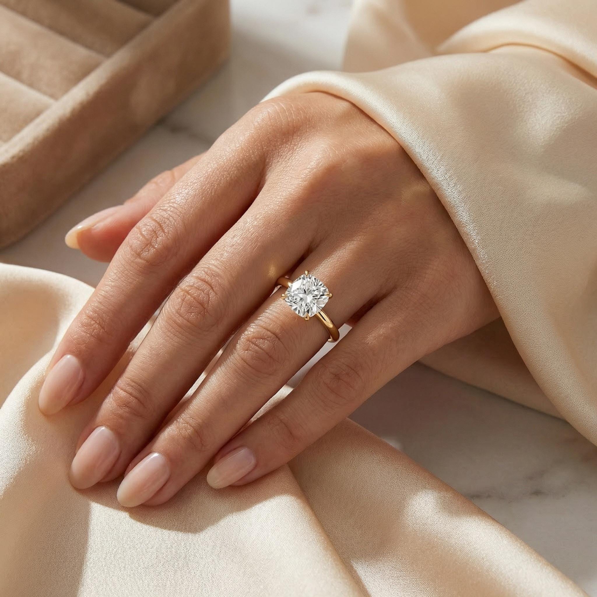 14kt Gold Prong Setting Cushion Cut 1.00-3.00 Ct Solitaire Diamond Engagement Ring