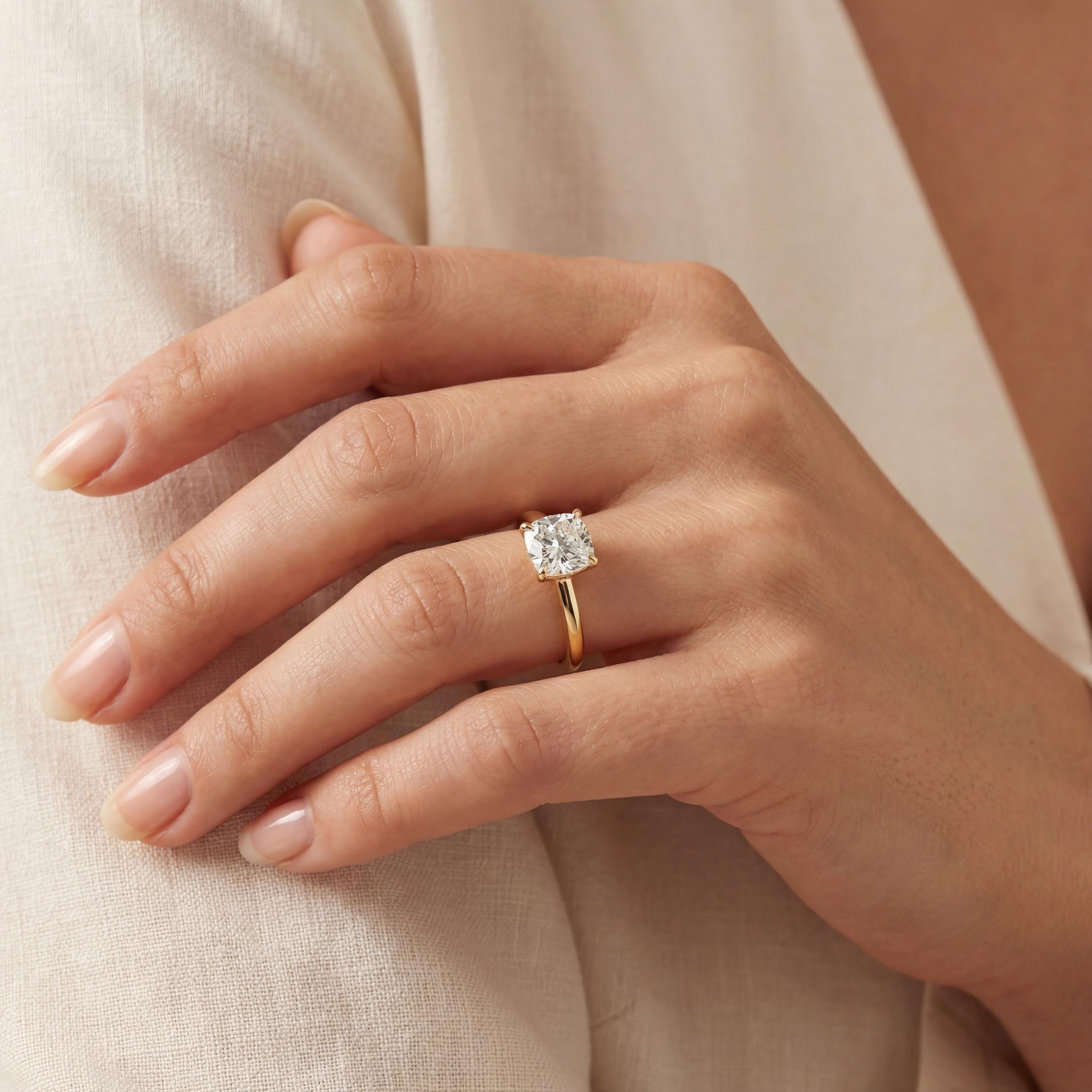 14kt Gold Prong Setting Cushion Cut 1.00-3.00 Ct Solitaire Diamond Engagement Ring