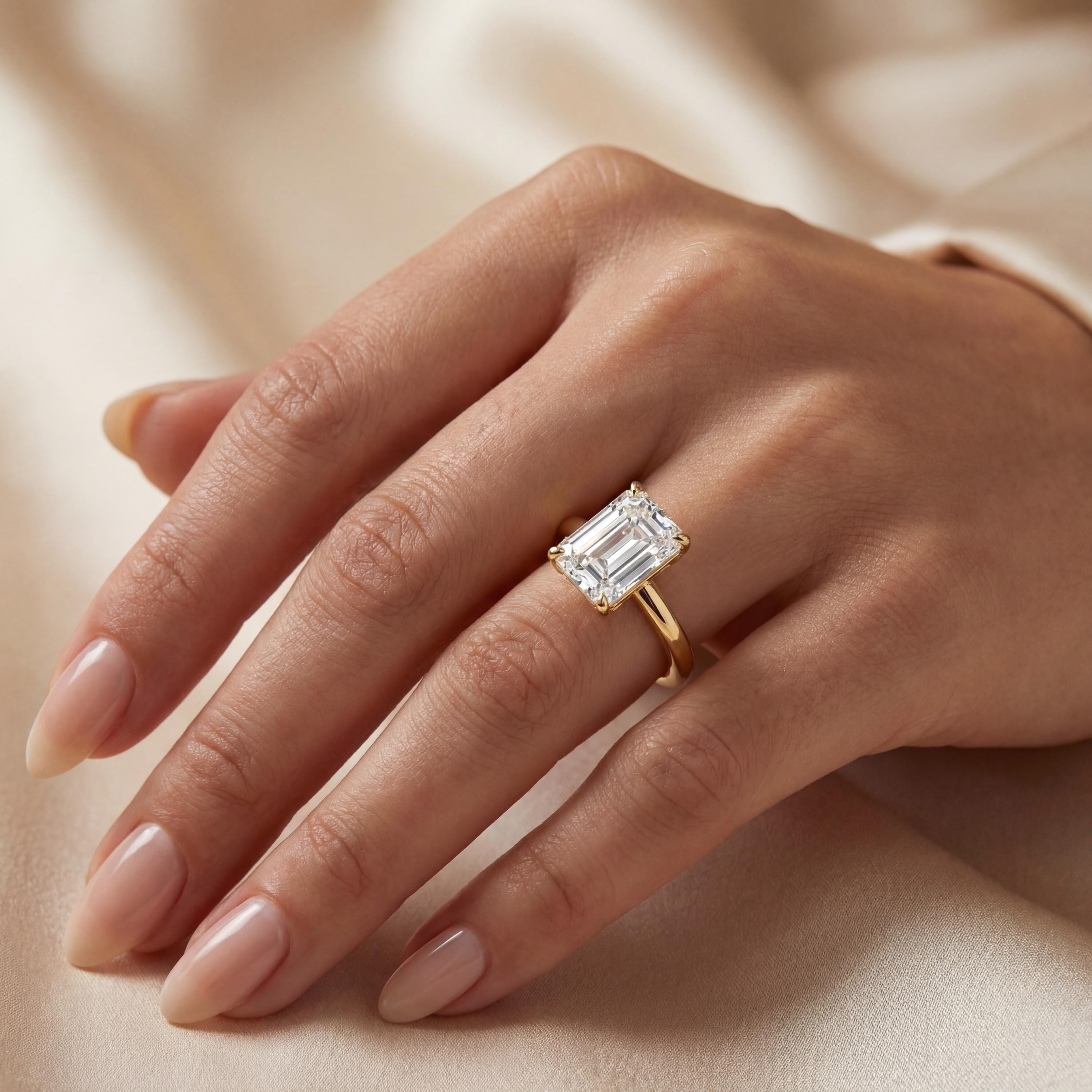 14kt Gold Prong Setting Emerald Cut Shaped 1.00-3.00 Ct Solitaire Diamond Engagement Ring