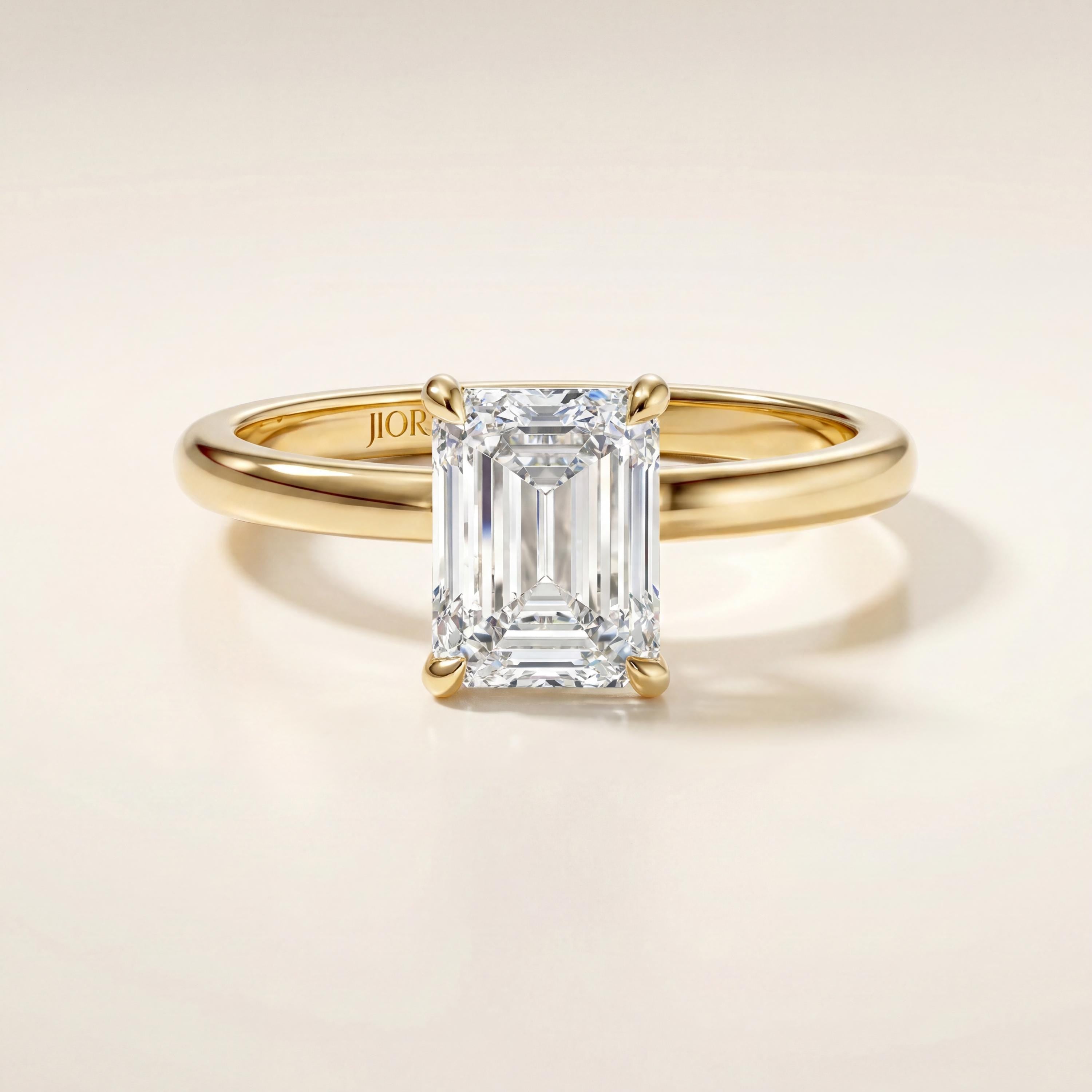 14kt Gold Prong Setting Emerald Cut Shaped 1.00-3.00 Ct Solitaire Diamond Engagement Ring