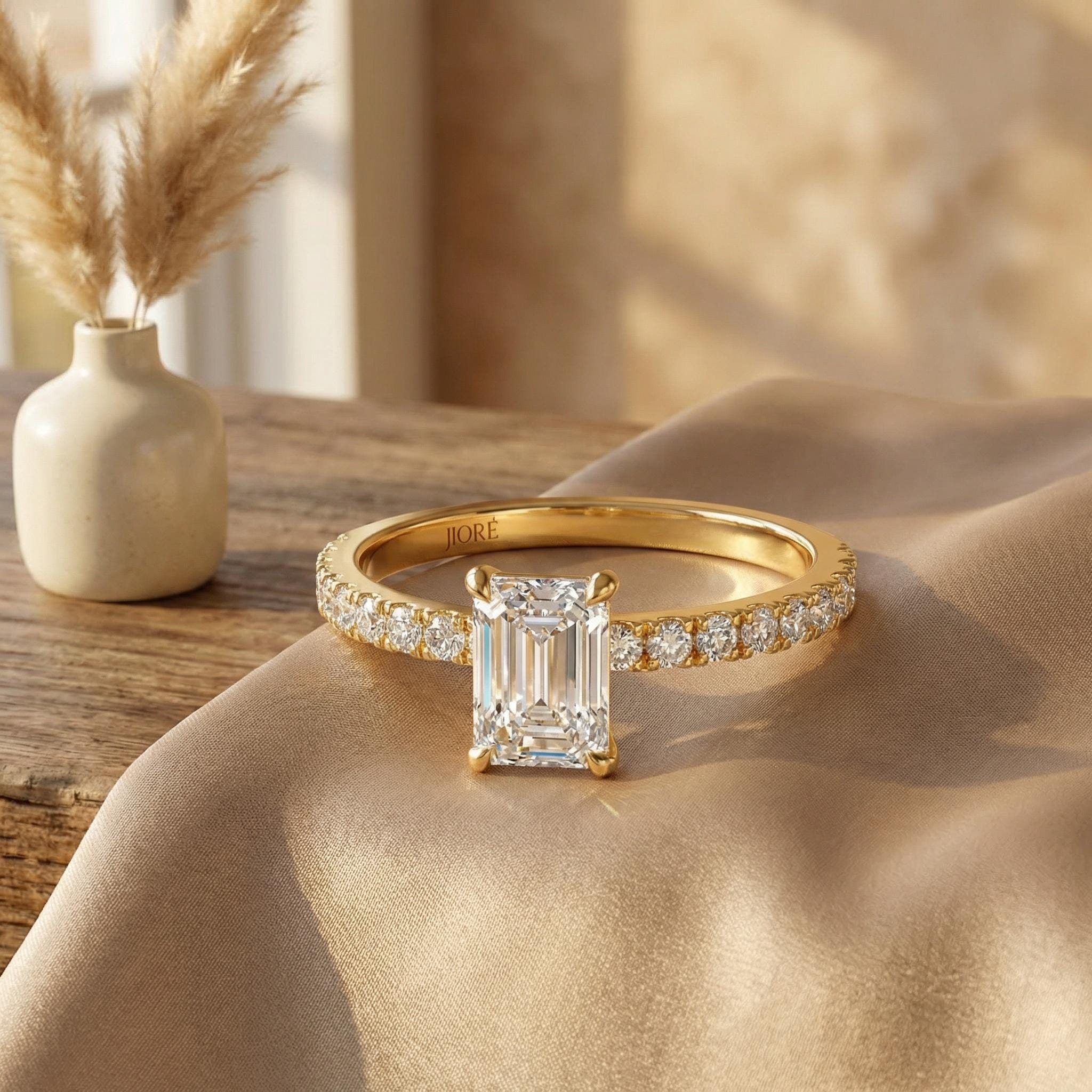 14kt Gold Pave Set Emerald Cut 1.00-3.00 Ct Solitaire Diamond Engagement Ring