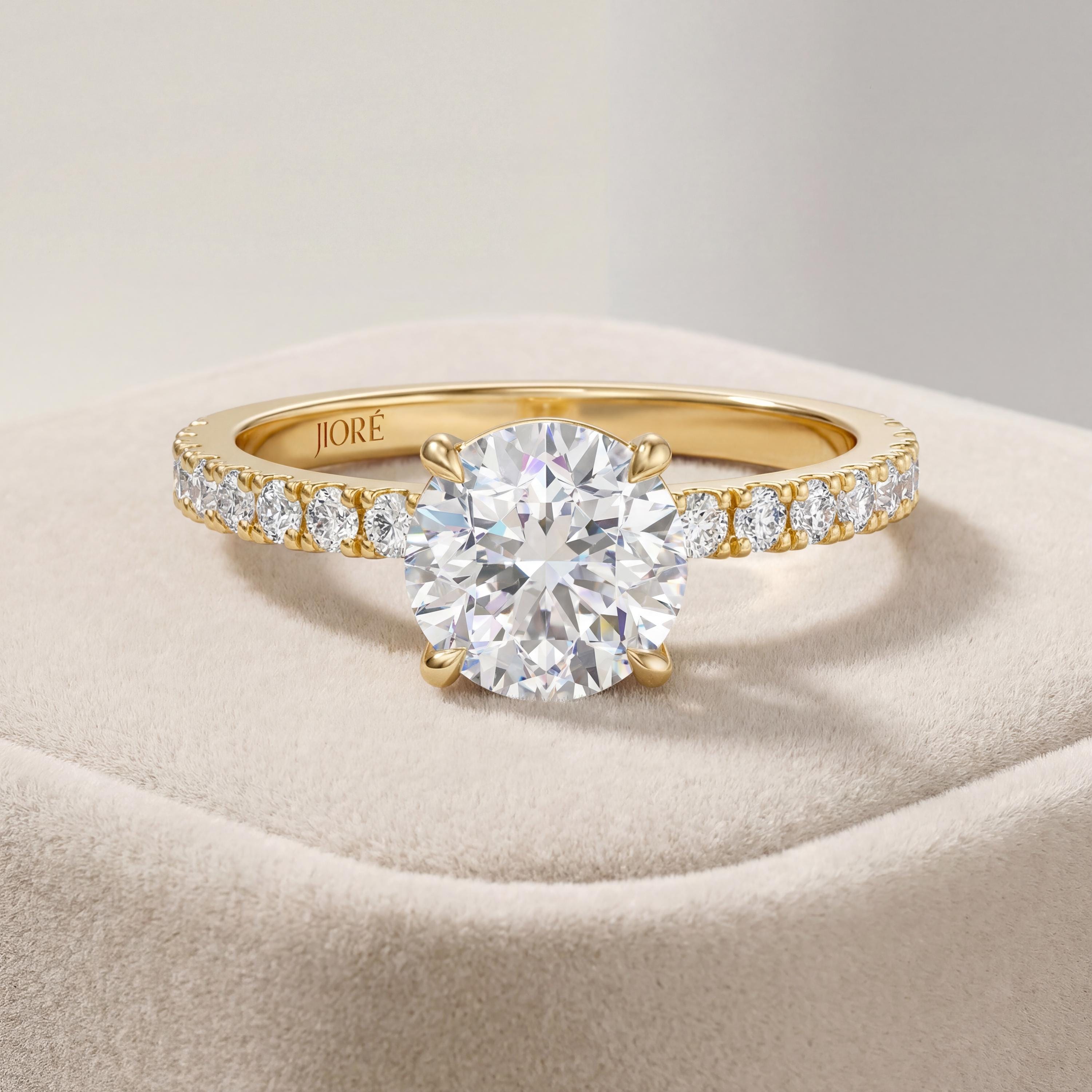 14kt Gold Pave Set Round Brilliant Cut 1.00-3.00 Ct Solitaire Diamond Engagement Ring