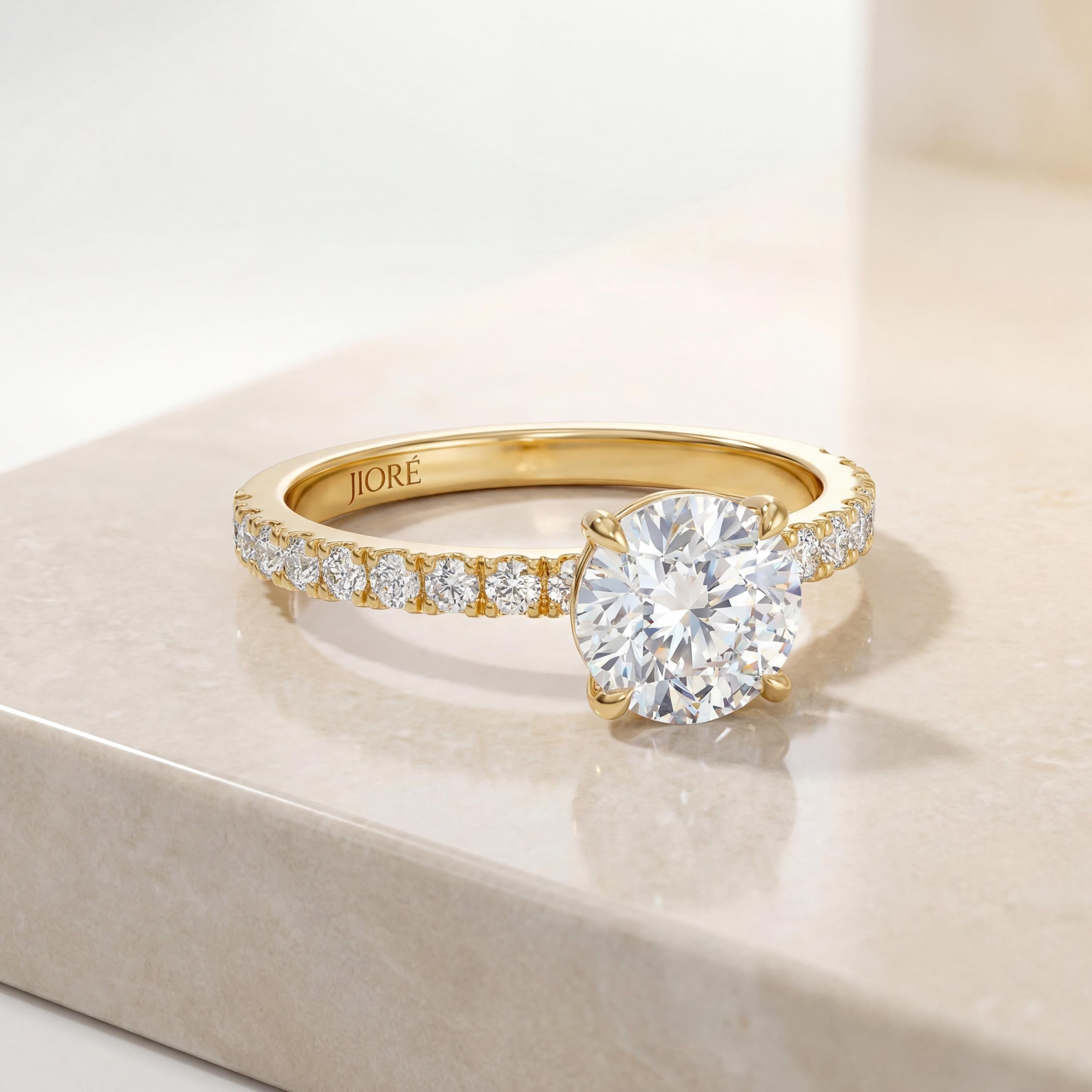 14kt Gold Pave Set Round Brilliant Cut 1.00-3.00 Ct Solitaire Diamond Engagement Ring