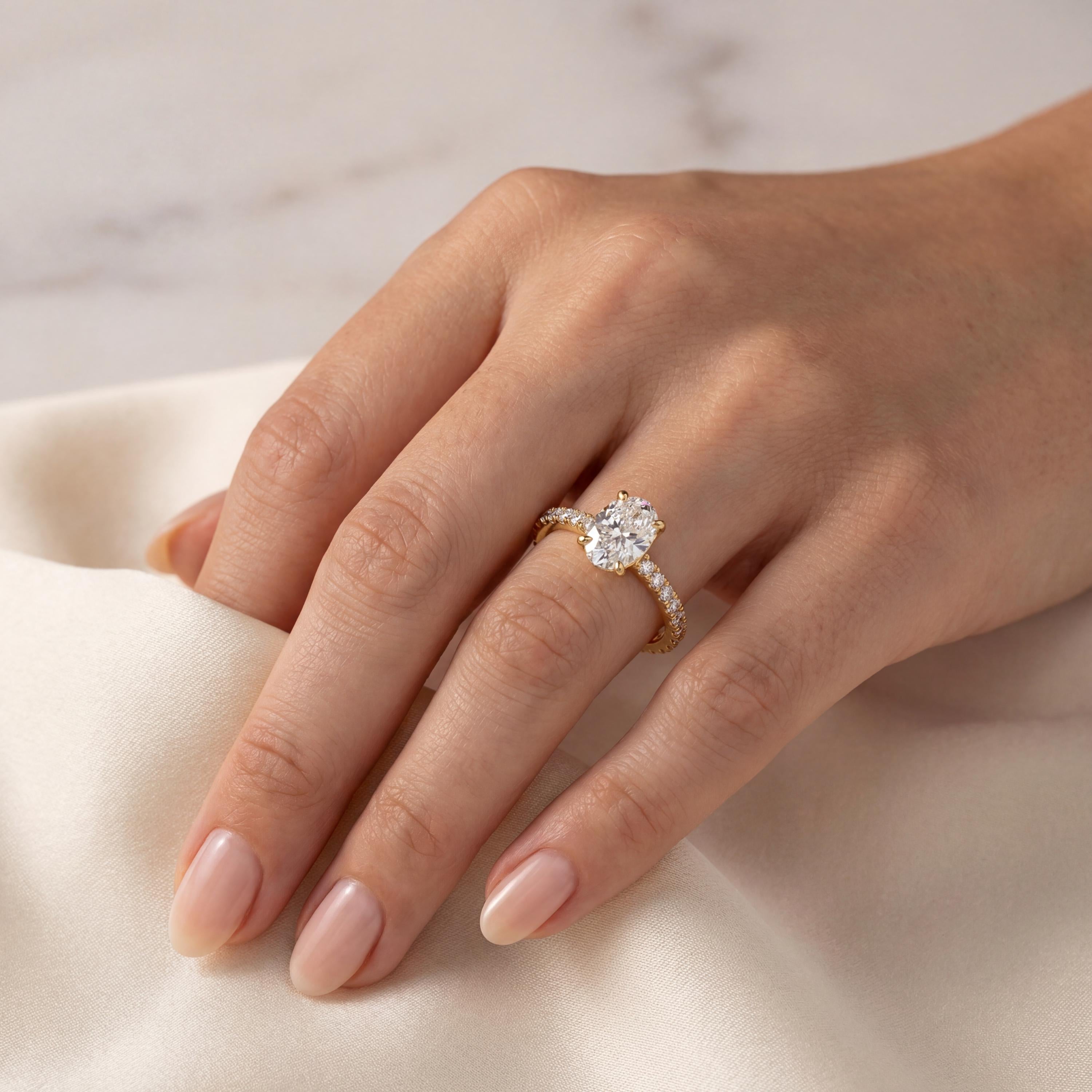 14kt Gold Pave Set Oval Shaped 1.00-3.00 Ct Solitaire Diamond Engagement Ring