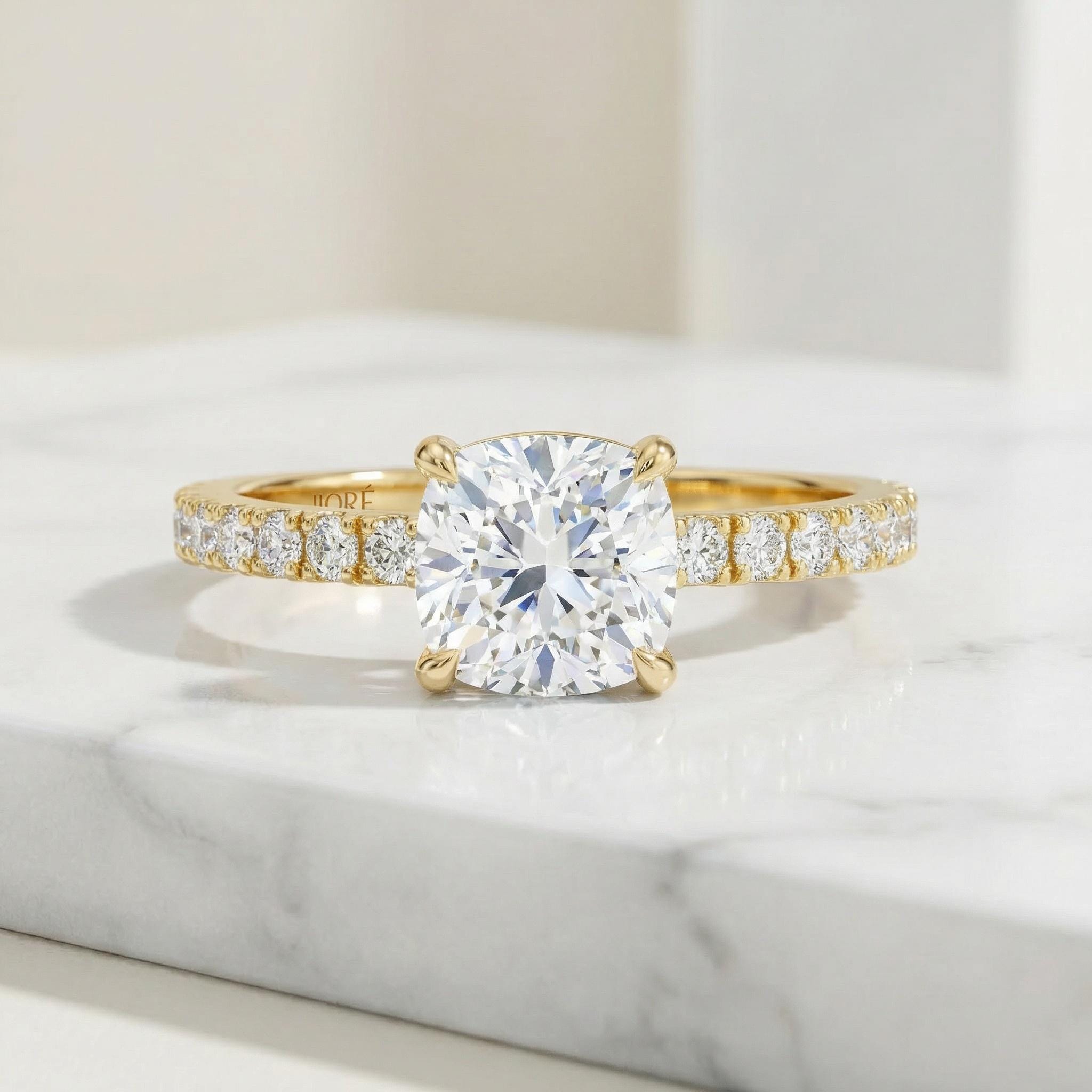 14kt Gold Pave Set Cushion Shaped 1.00-3.00 Ct Solitaire Diamond Engagement Ring