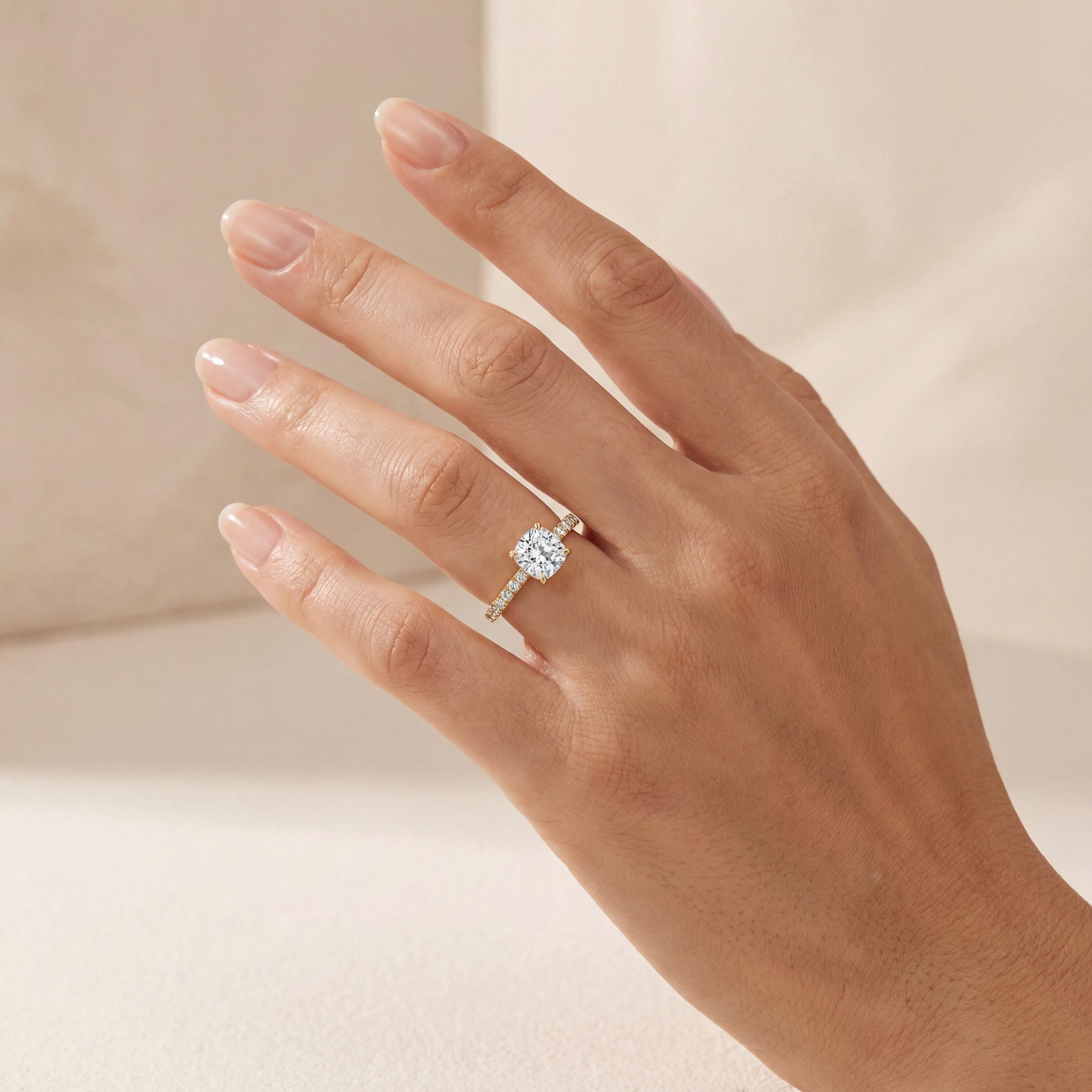 14kt Gold Pave Set Cushion Shaped 1.00-3.00 Ct Solitaire Diamond Engagement Ring