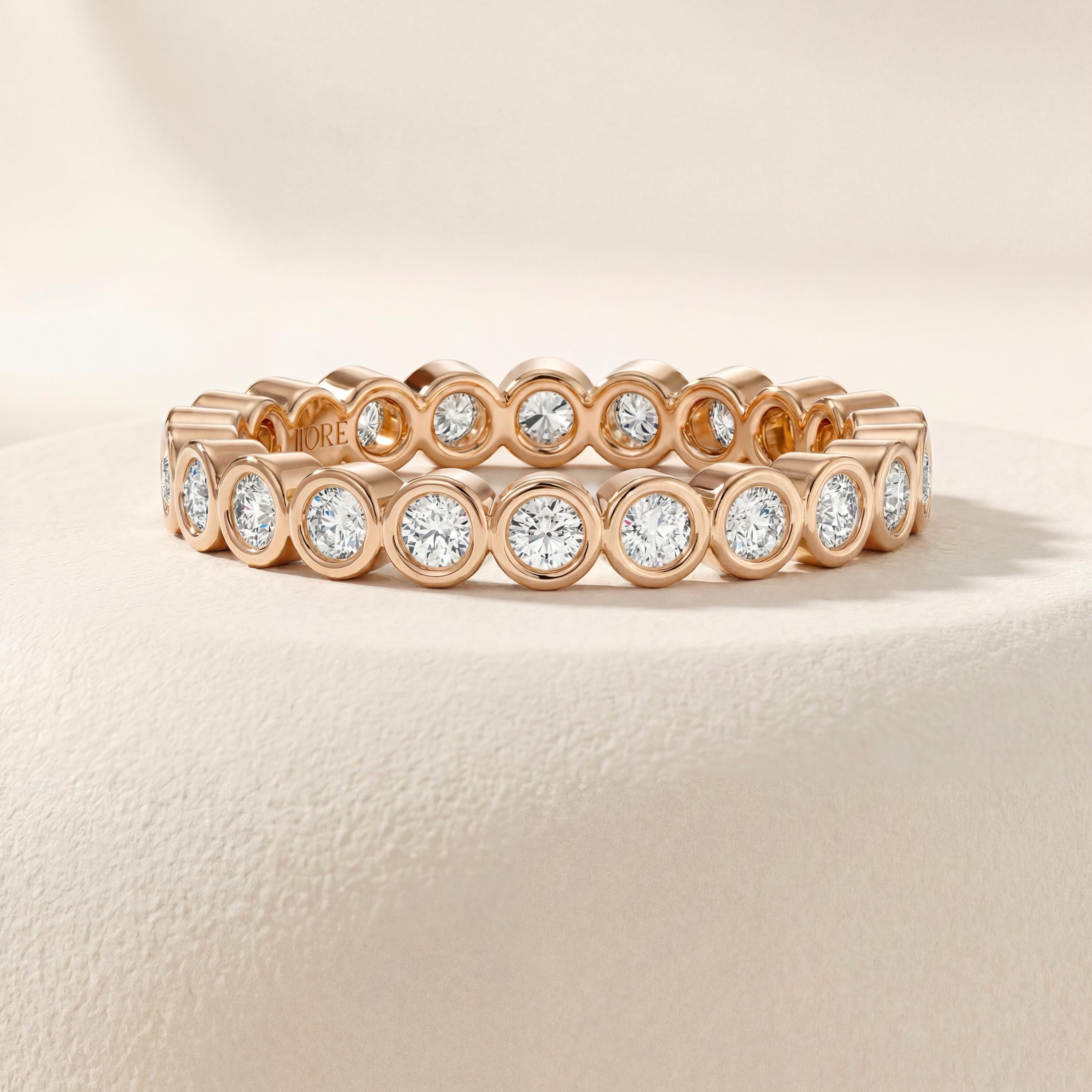 Diamond Full Eternity Wedding Band Ring Stackable 14Kt Gold Bezel Set Round Brilliant Cut