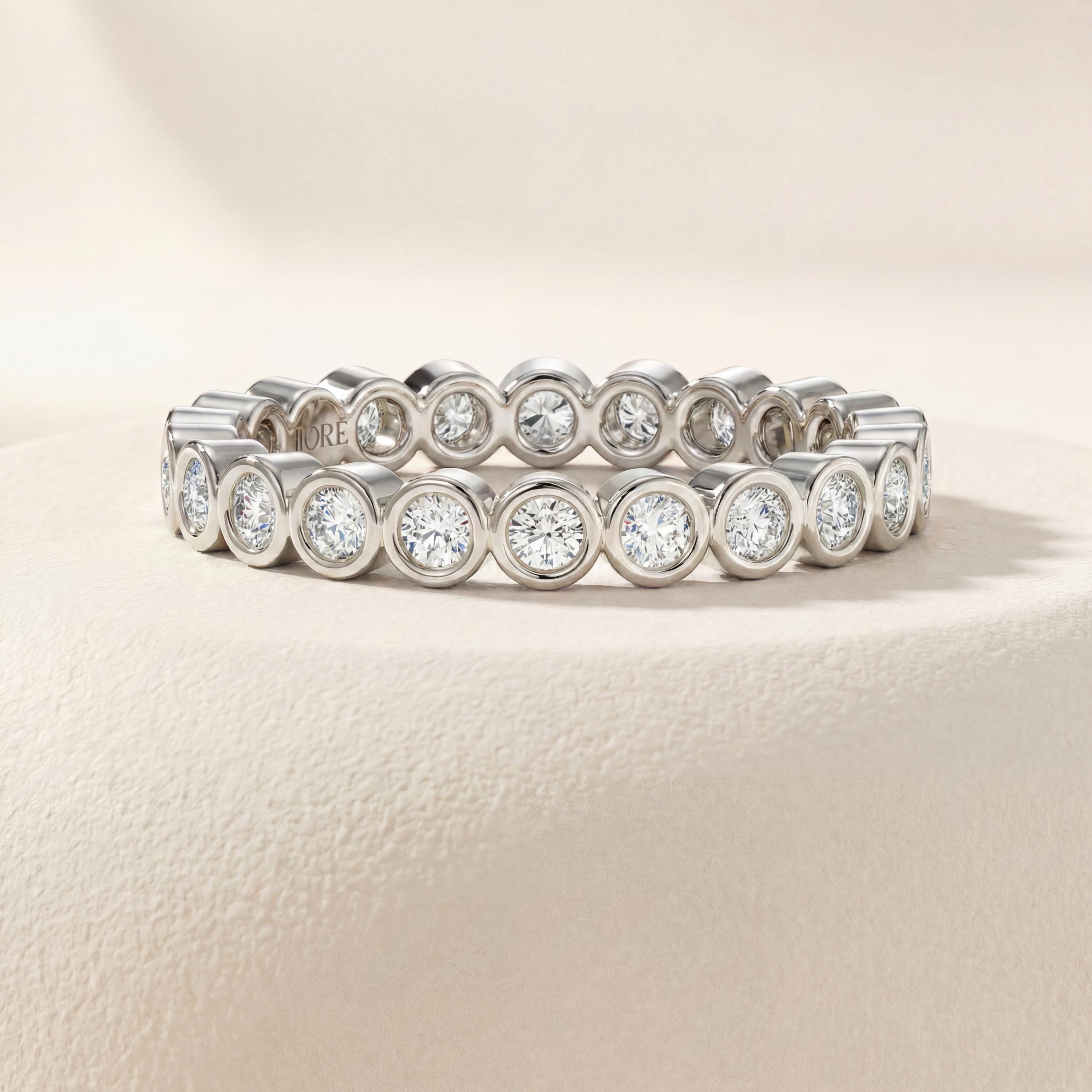 Diamond Full Eternity Wedding Band Ring Stackable 14Kt Gold Bezel Set Round Brilliant Cut