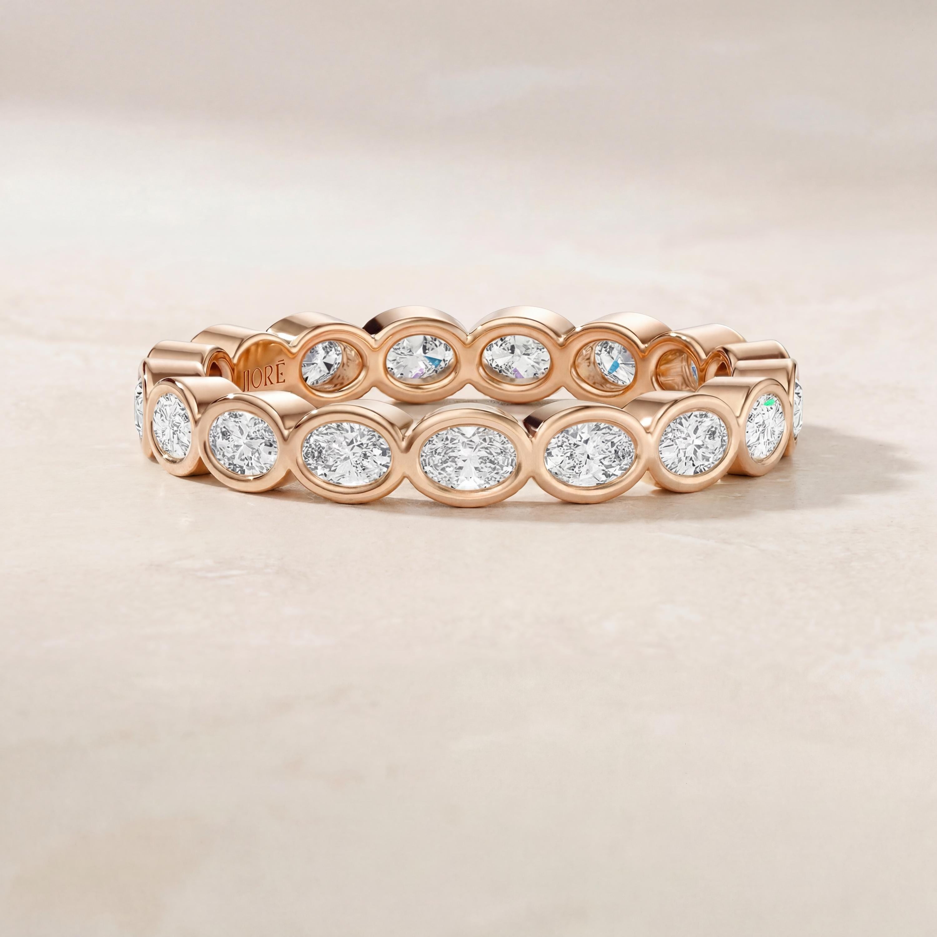 Diamond Full Eternity Wedding Band Ring Stackable 14K Solid Gold Bezel Set Oval Cut
