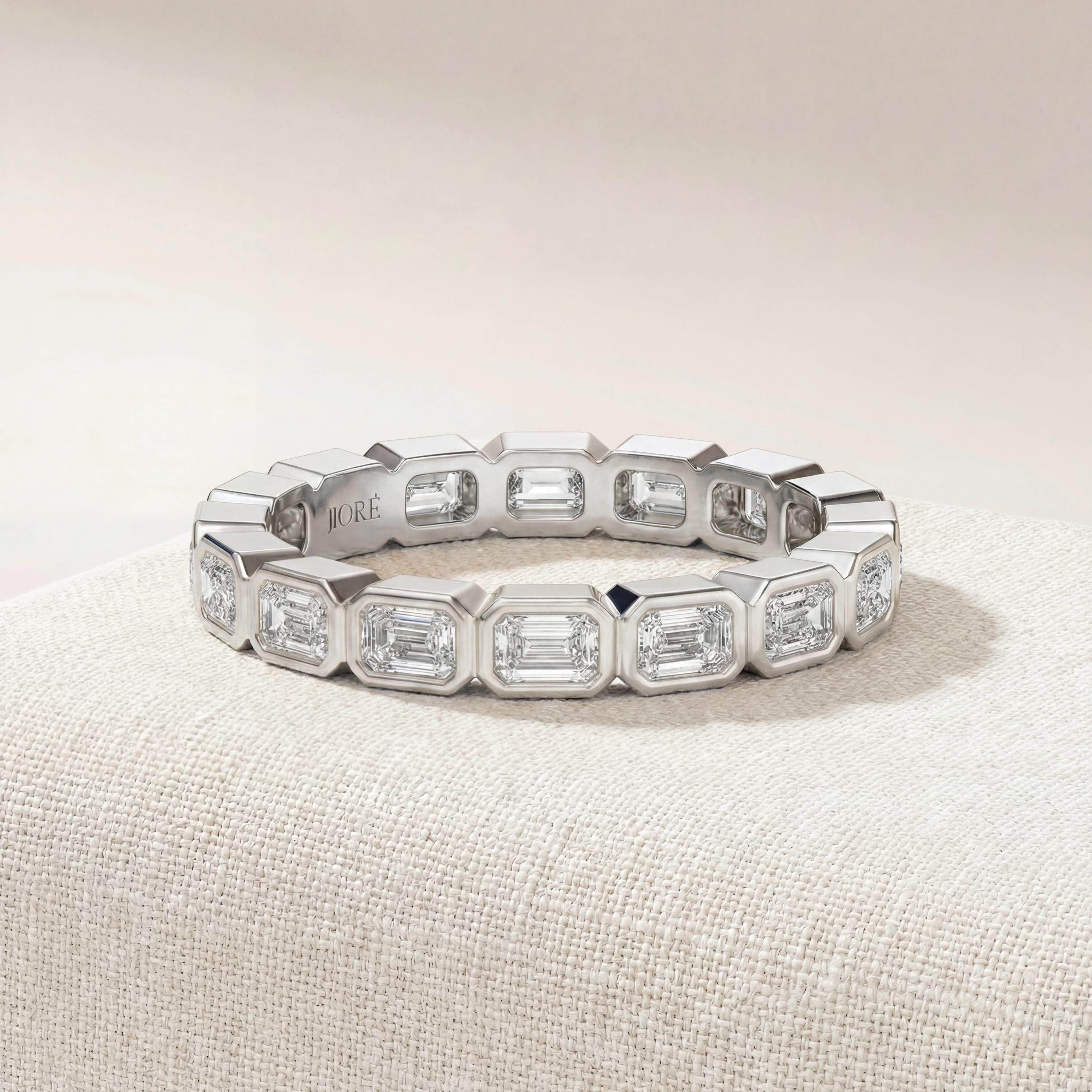 Emerald Cut Diamond Full Eternity Wedding Band Ring 14Kt Gold Bezel Set