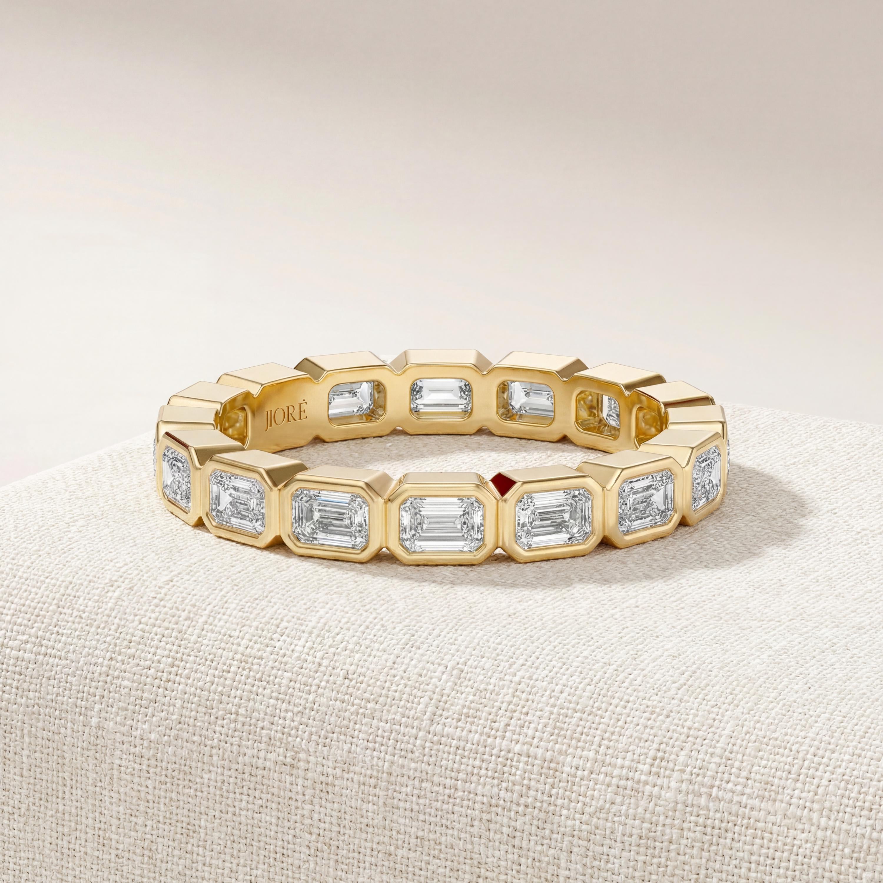Emerald Cut Diamond Full Eternity Wedding Band Ring 14Kt Gold Bezel Set
