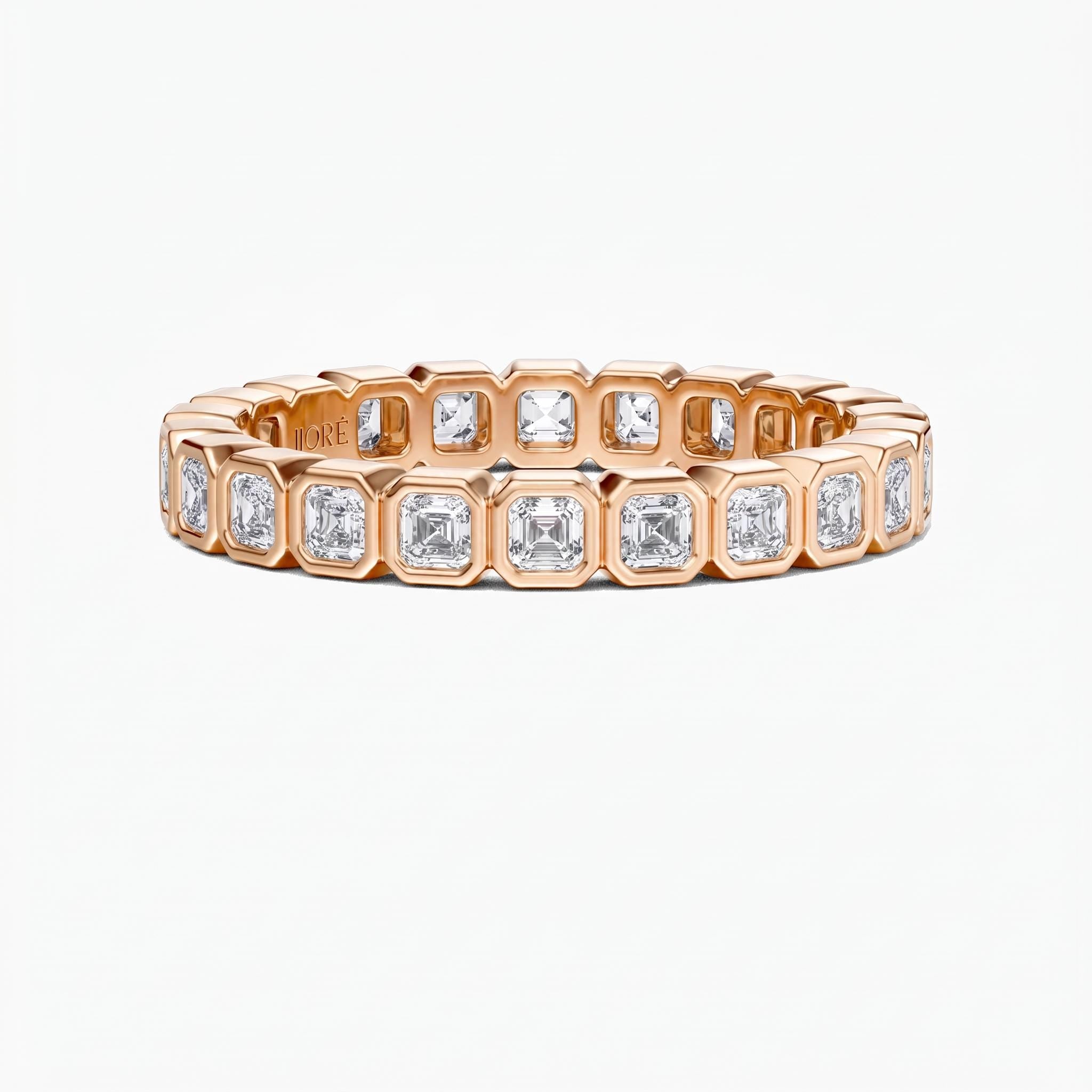 Asscher Cut Diamond Full Eternity Wedding Band Ring 14K Solid Gold Gold Bezel Set