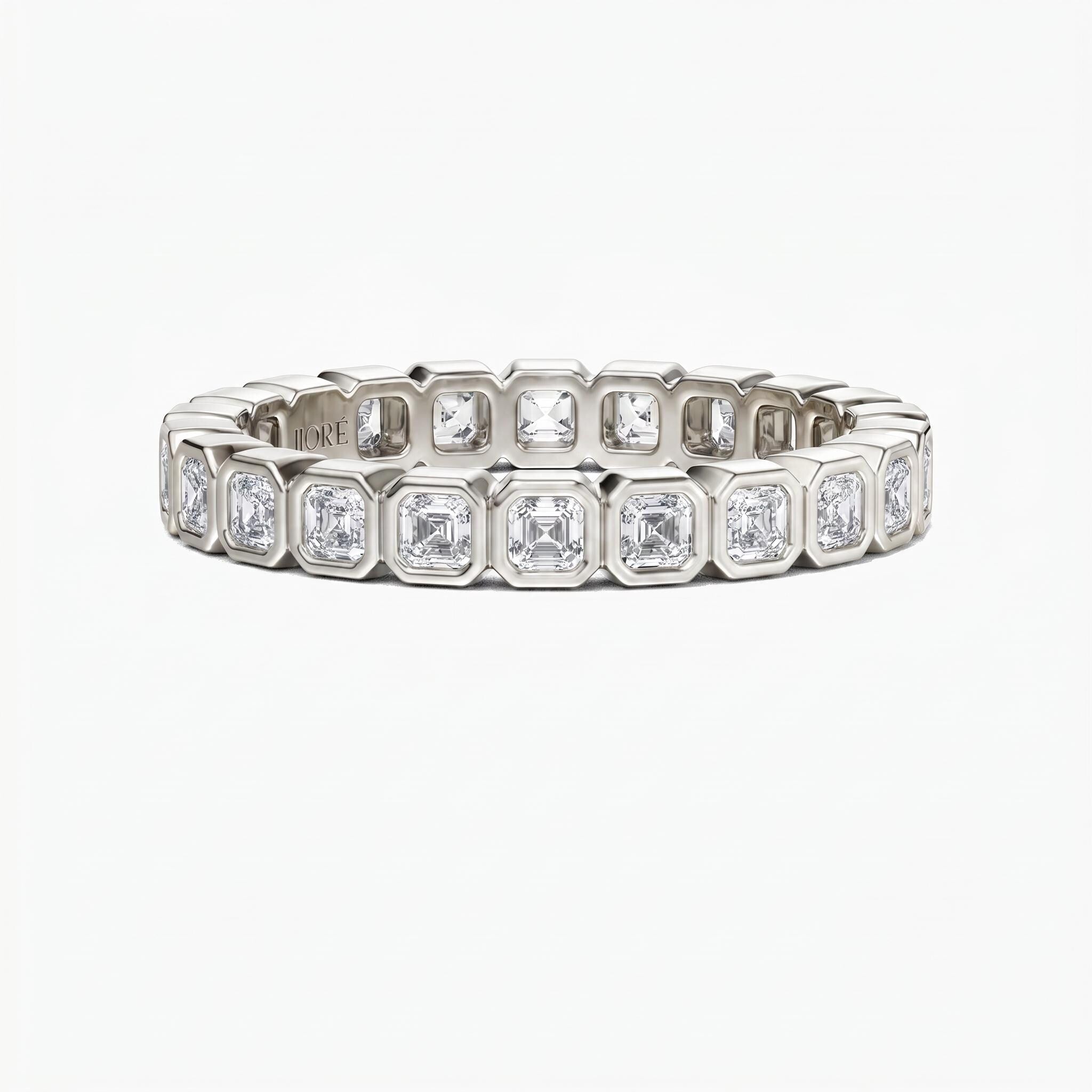 Asscher Cut Diamond Full Eternity Wedding Band Ring 14K Solid Gold Gold Bezel Set