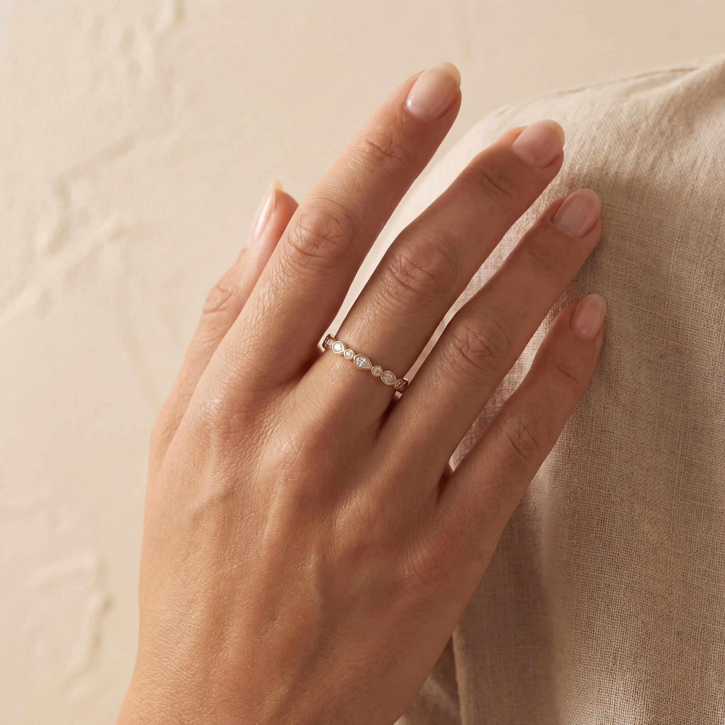 Pear & Round Cut Diamond Full Eternity Wedding Band Ring 14K Solid Gold Bezel Set