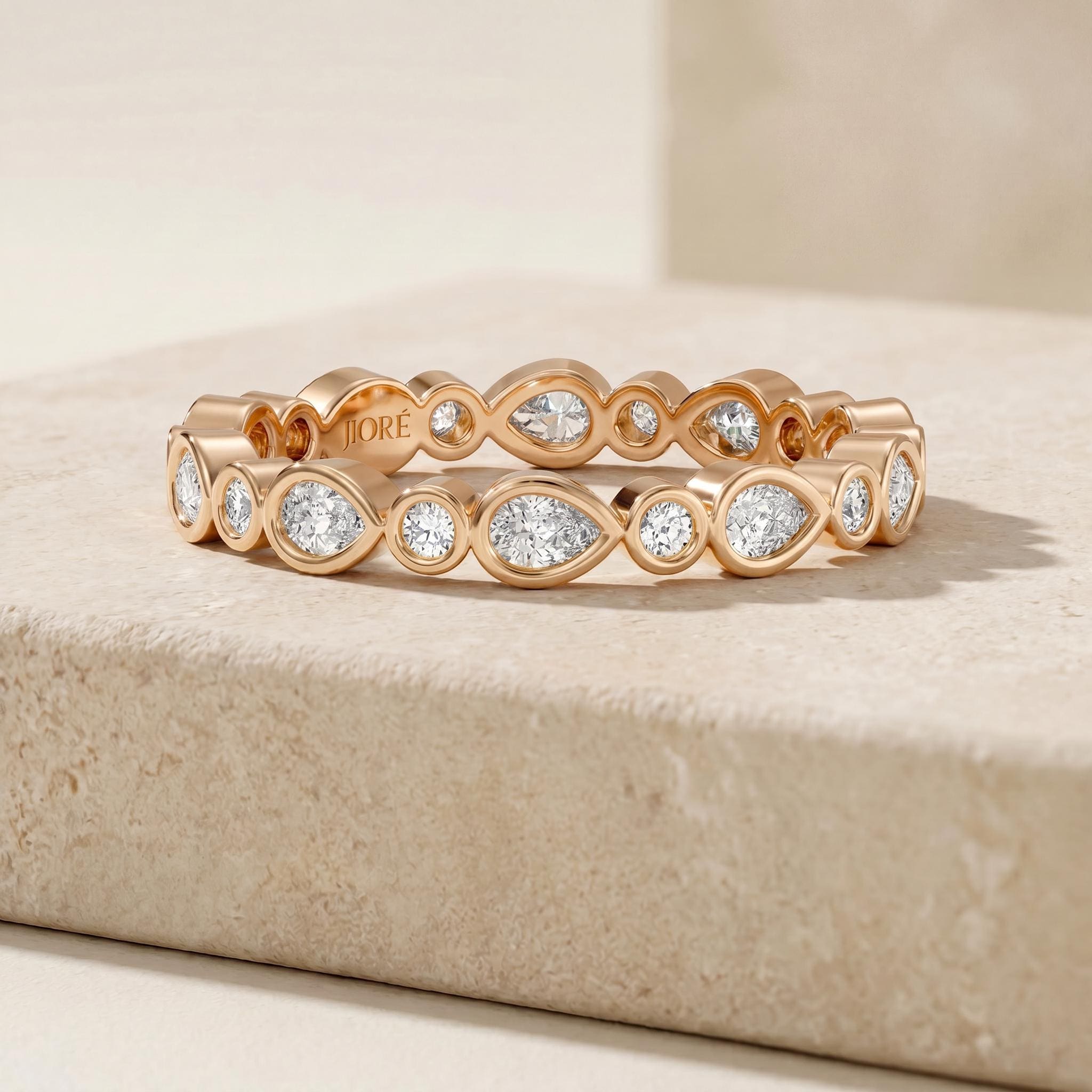 Pear & Round Cut Diamond Full Eternity Wedding Band Ring 14K Solid Gold Bezel Set