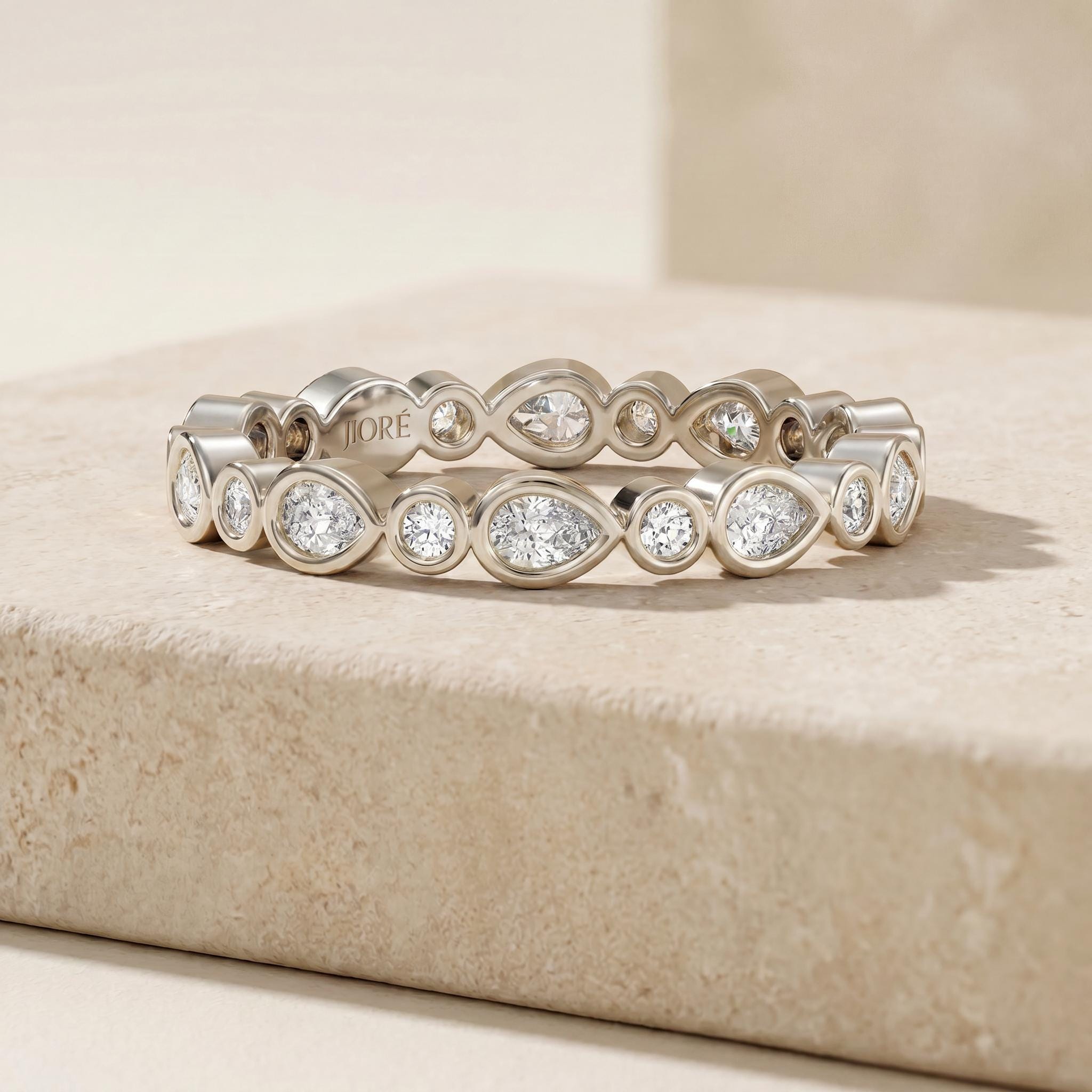 Pear & Round Cut Diamond Full Eternity Wedding Band Ring 14K Solid Gold Bezel Set