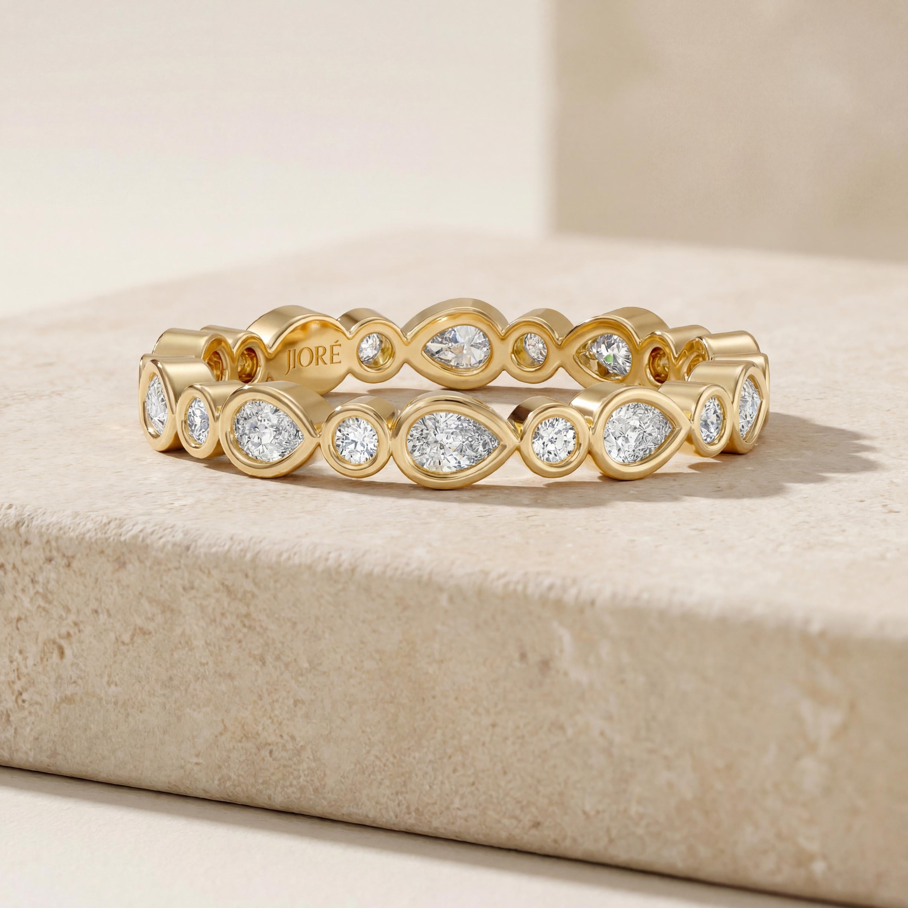 Pear & Round Cut Diamond Full Eternity Wedding Band Ring 14K Solid Gold Bezel Set