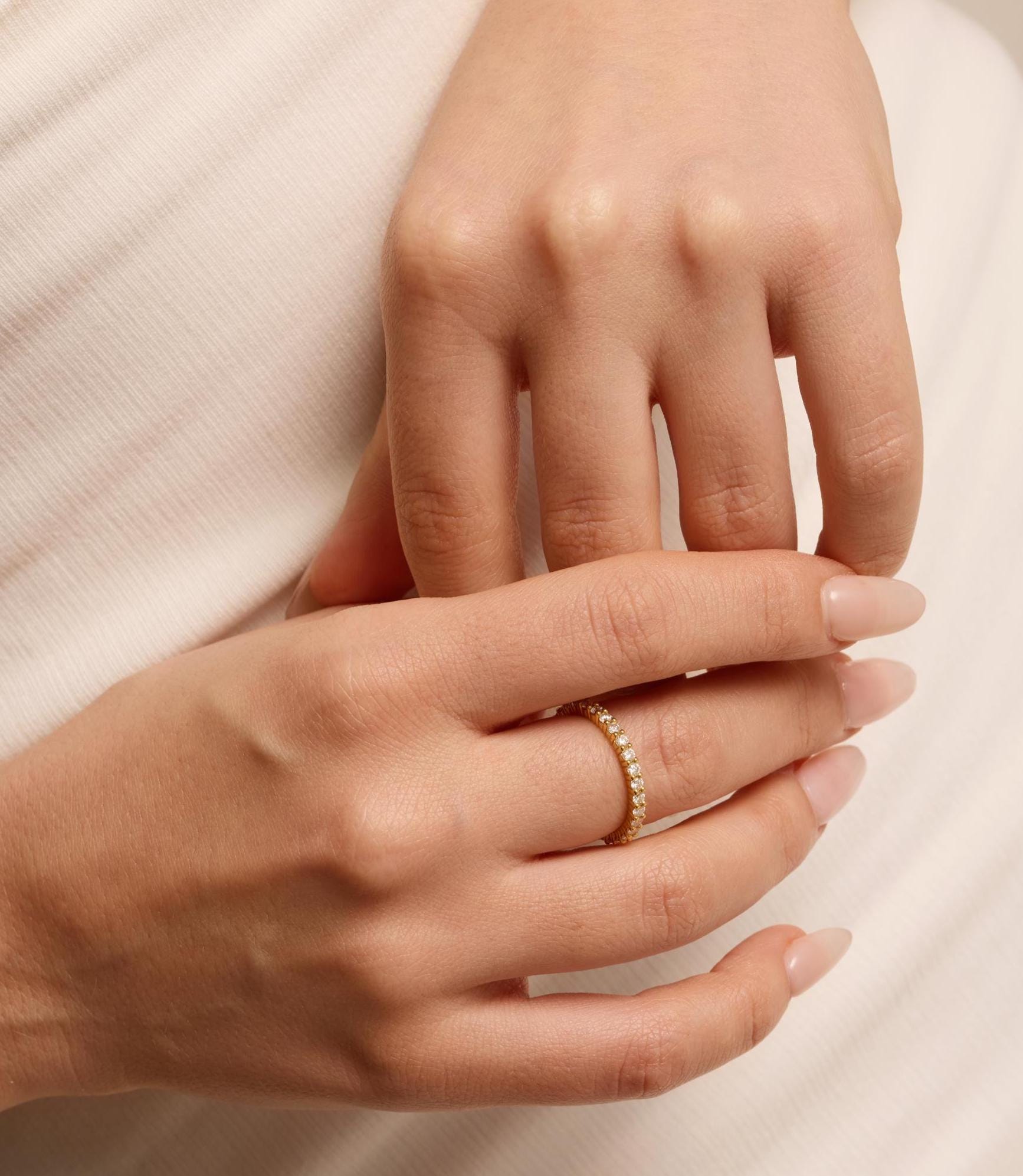 Diamond Eternity Band 14K Solid Gold Round Brilliant Prong Setting Wedding Band Stacking Ring